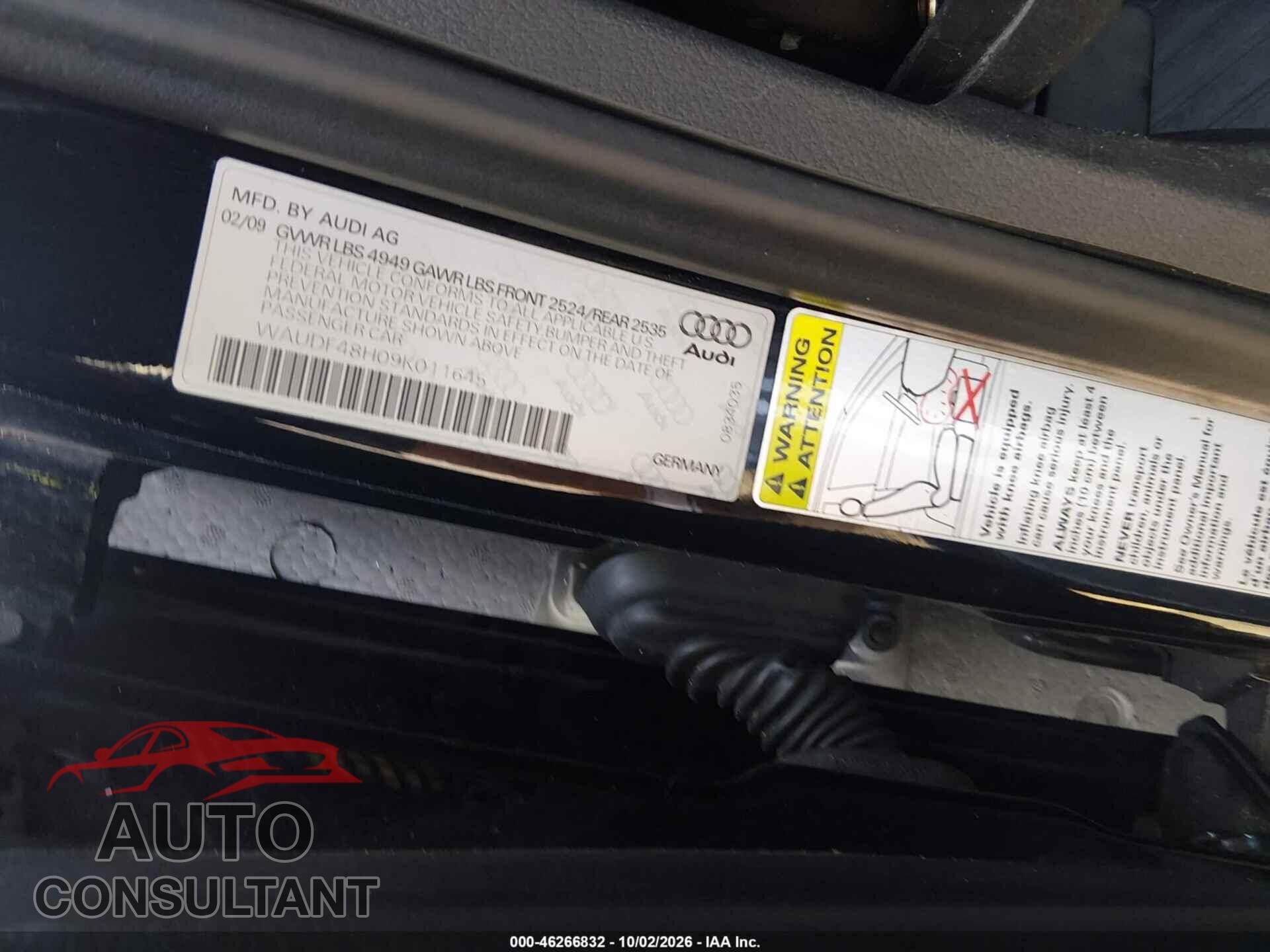 AUDI A4 2009 - WAUDF48H09K011645