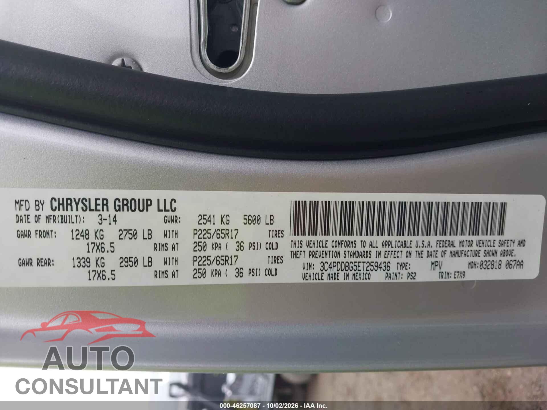 DODGE JOURNEY 2014 - 3C4PDDBG5ET259436