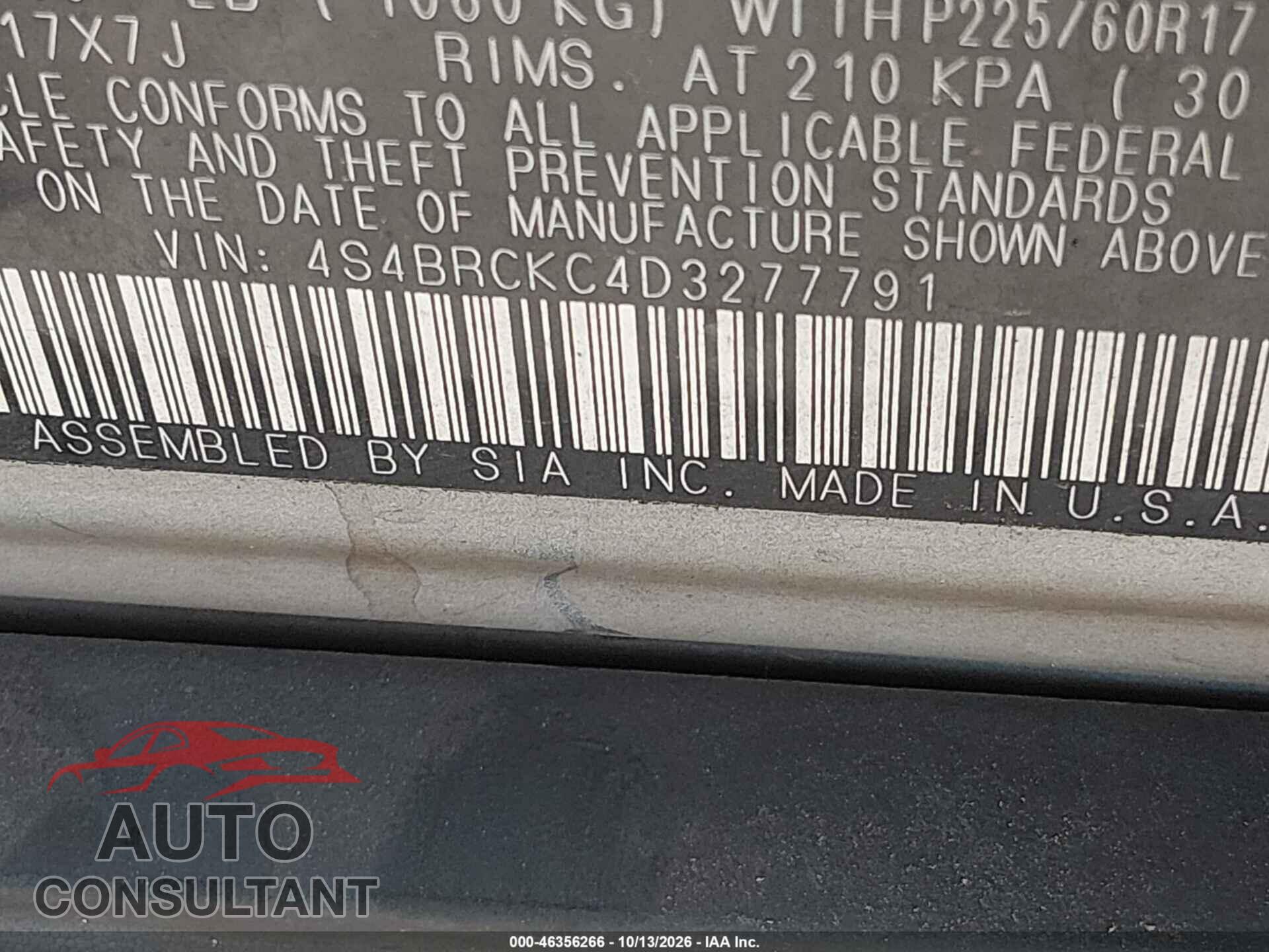 SUBARU OUTBACK 2013 - 4S4BRCKC4D3277791
