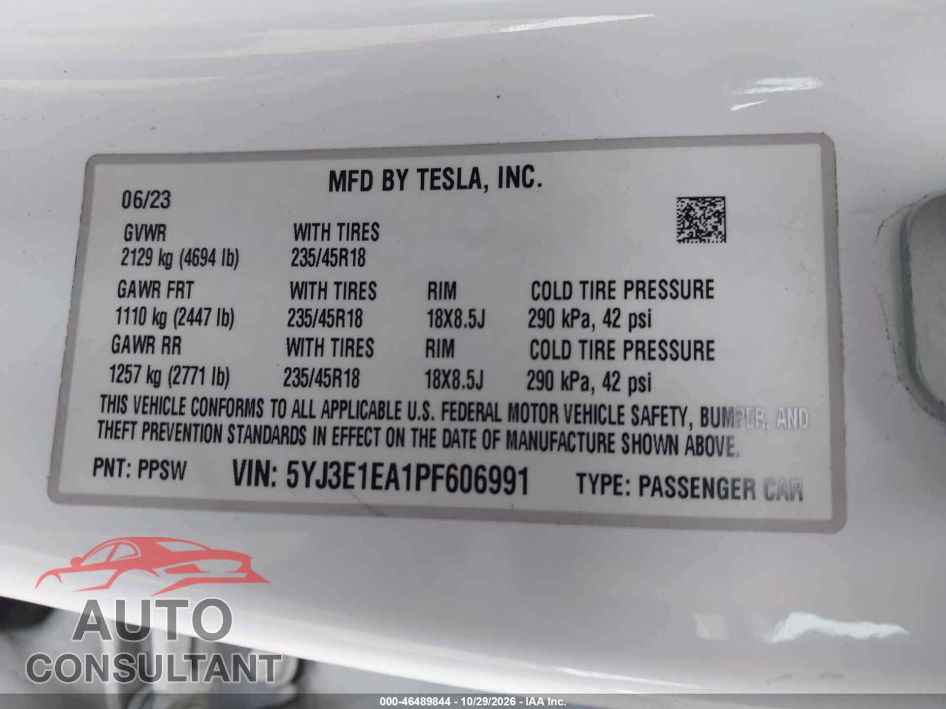 TESLA MODEL 3 2023 - 5YJ3E1EA1PF606991
