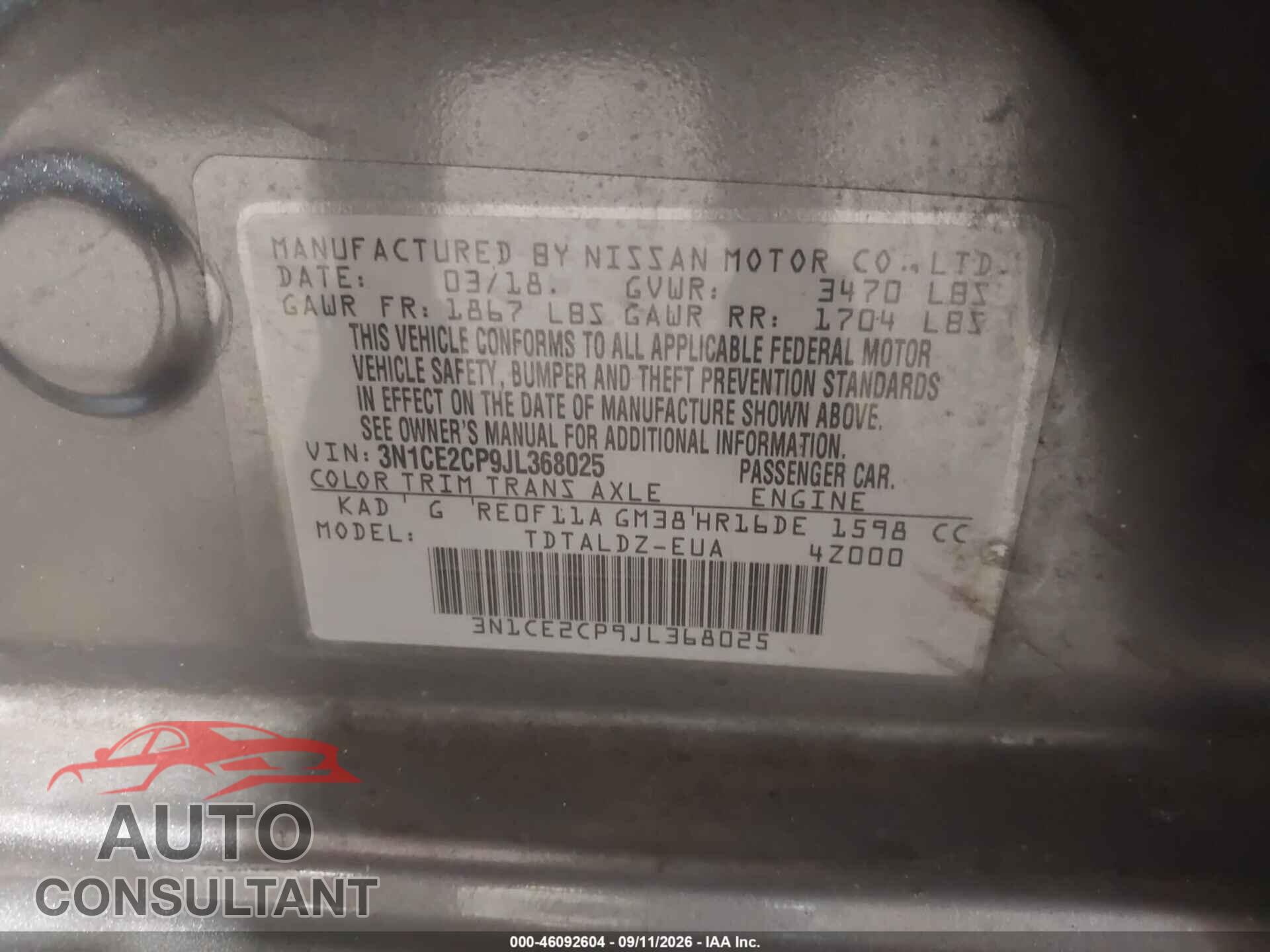 NISSAN VERSA NOTE 2018 - 3N1CE2CP9JL368025