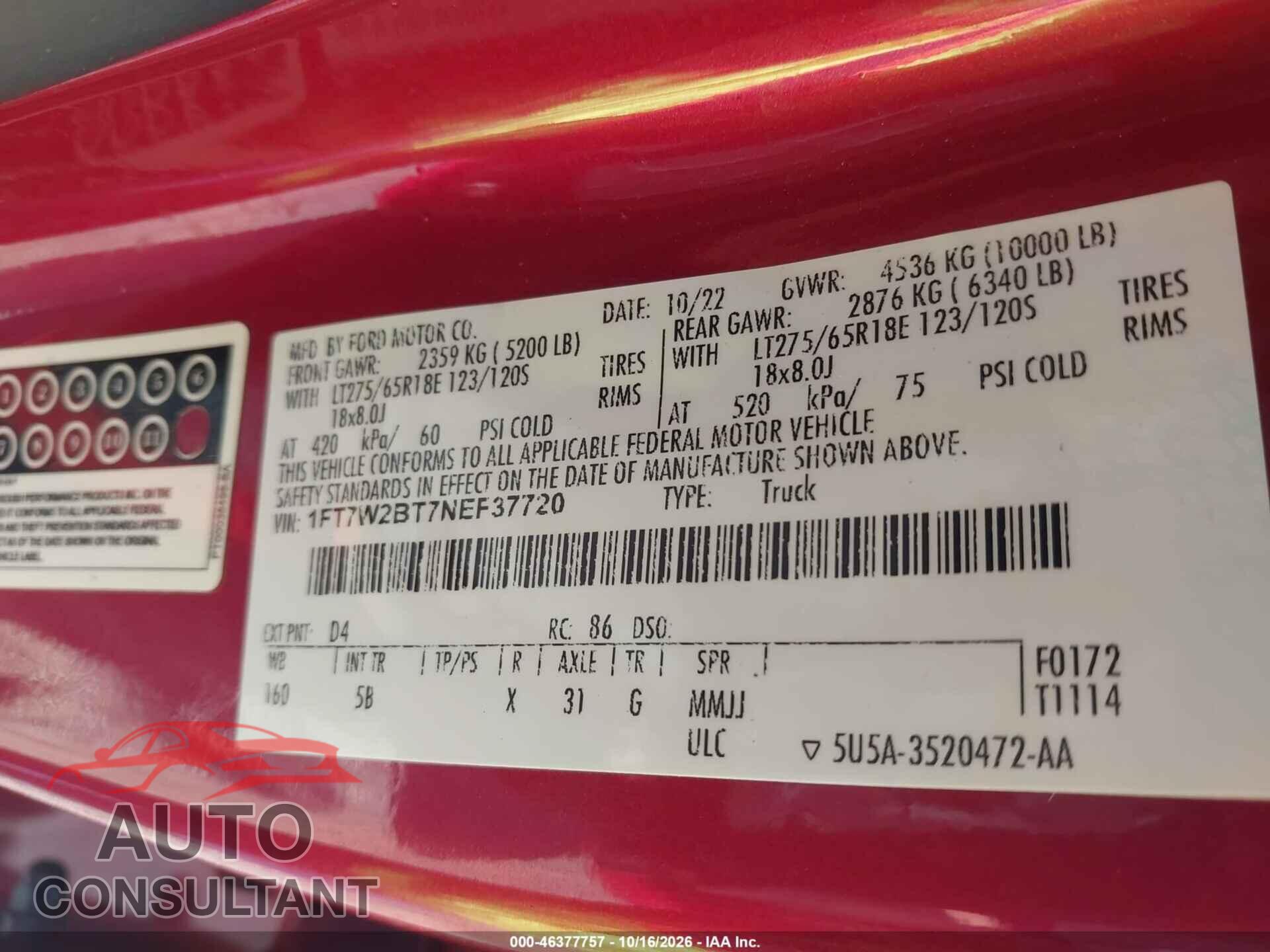 FORD F-250 2022 - 1FT7W2BT7NEF37720