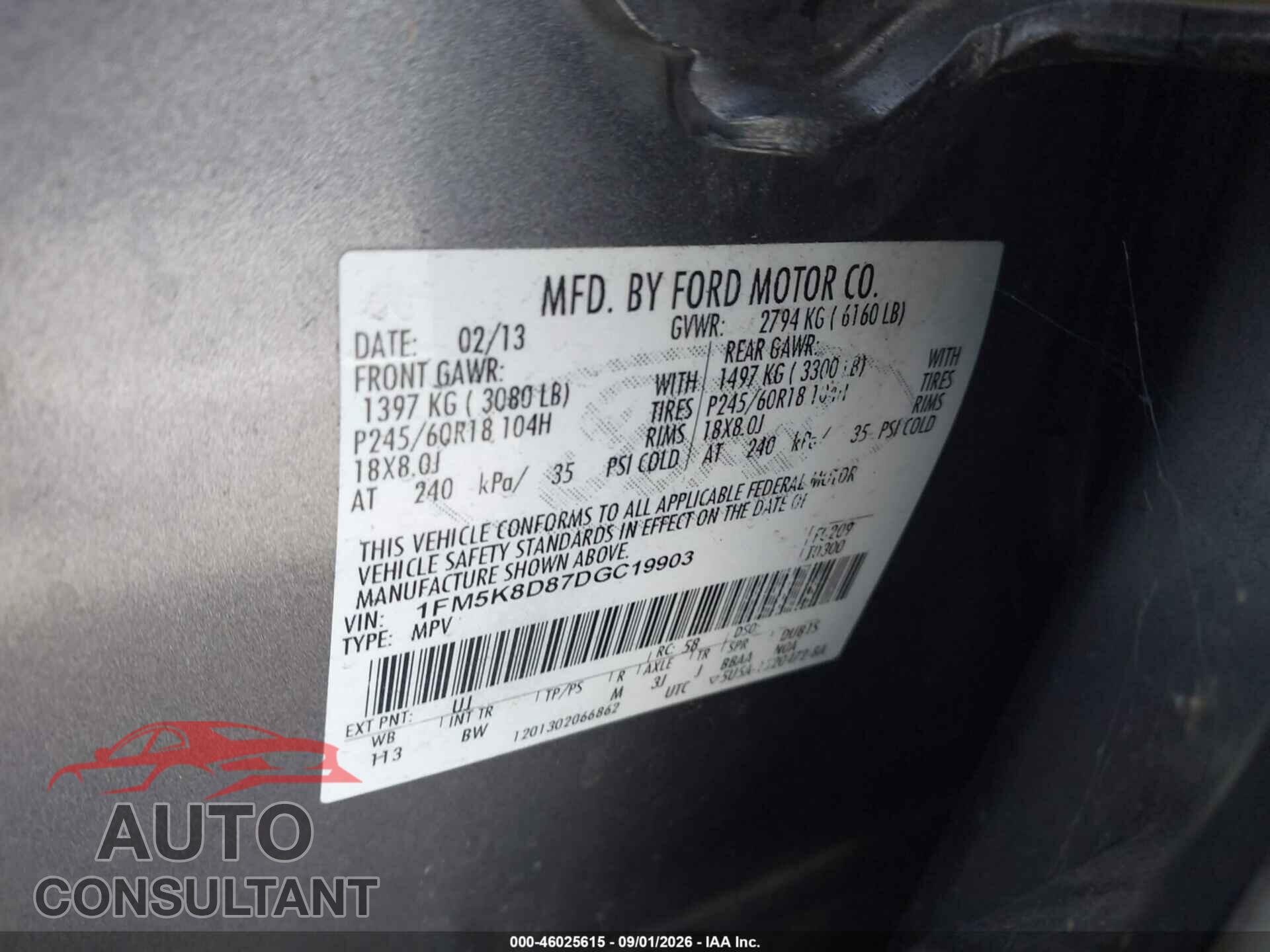 FORD EXPLORER 2013 - 1FM5K8D87DGC19903