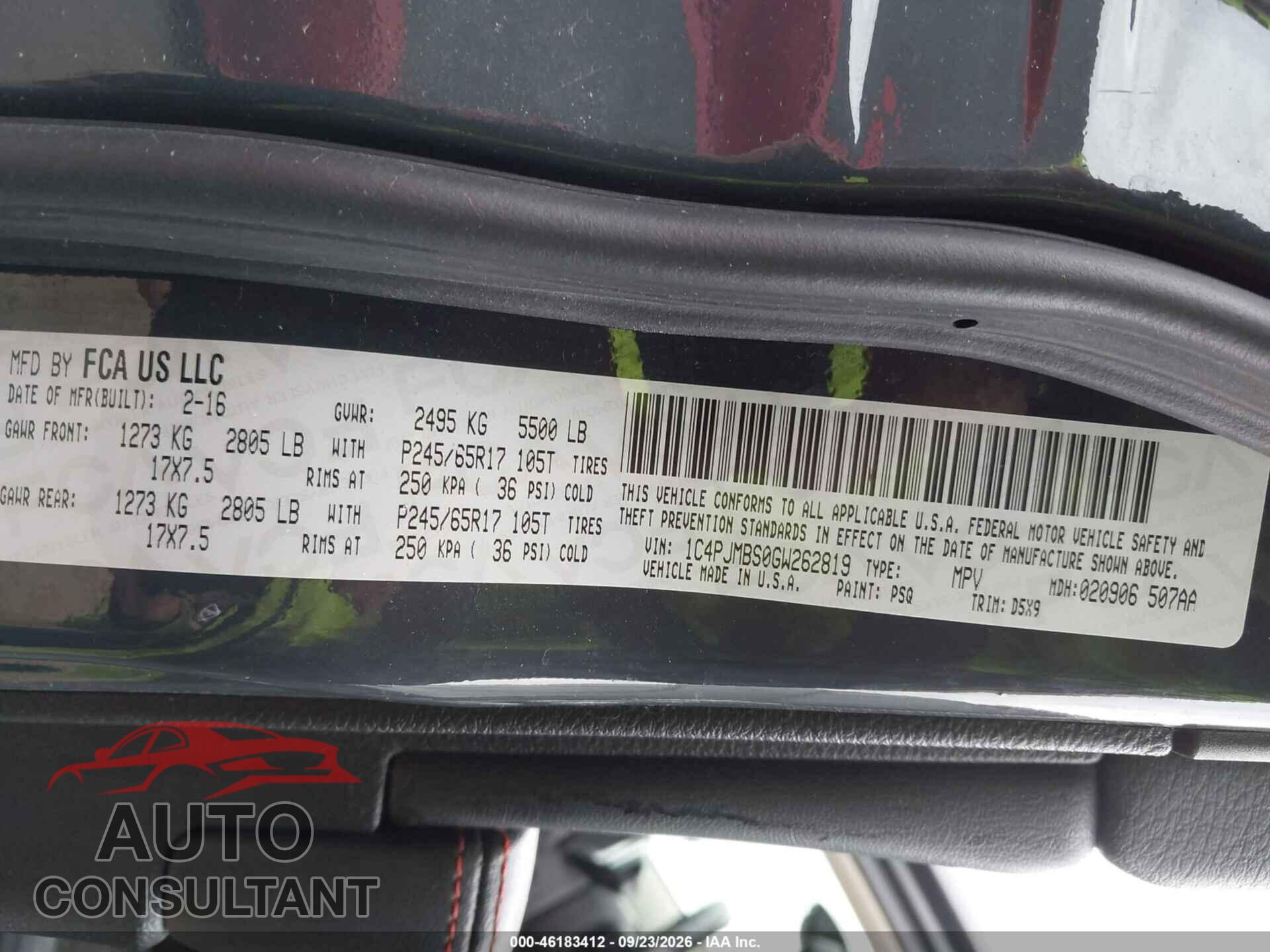 JEEP CHEROKEE 2016 - 1C4PJMBS0GW262819
