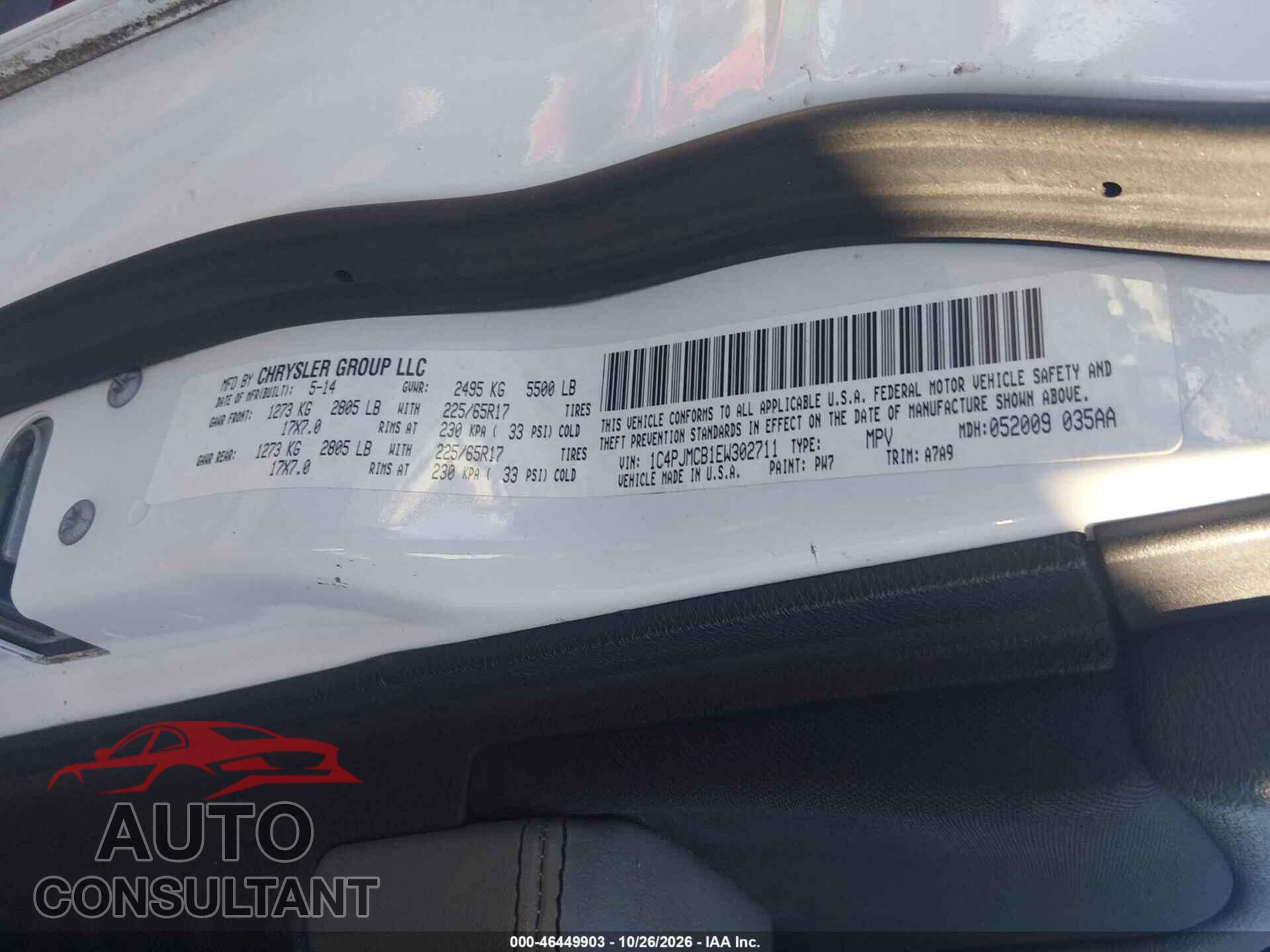 JEEP CHEROKEE 2014 - 1C4PJMCB1EW302711