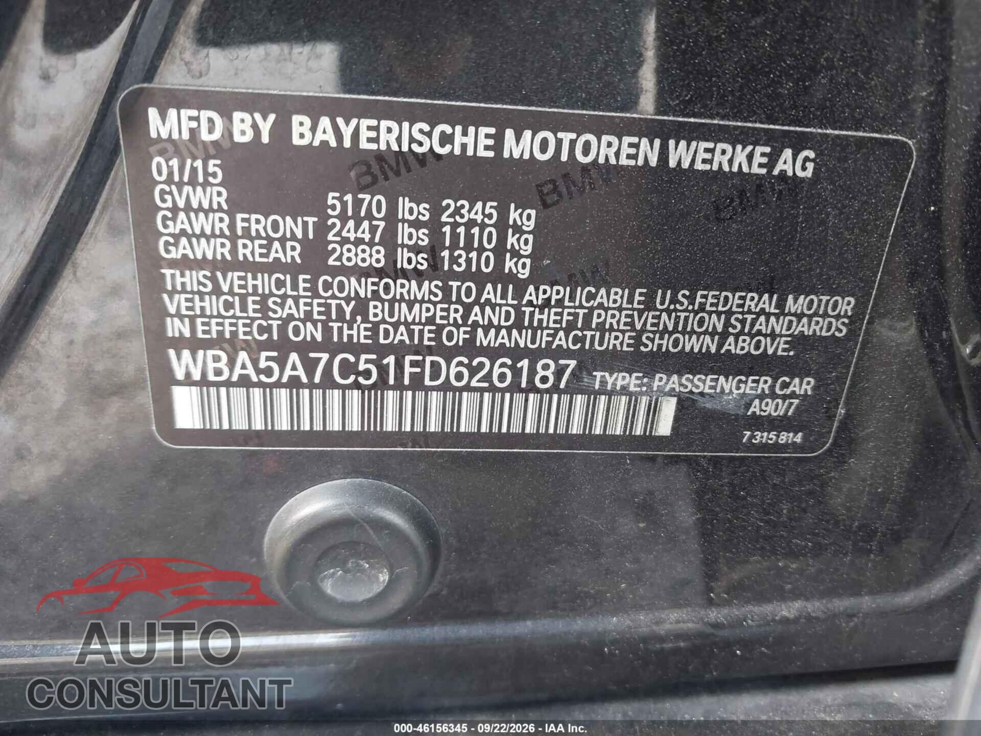 BMW 528I 2015 - WBA5A7C51FD626187
