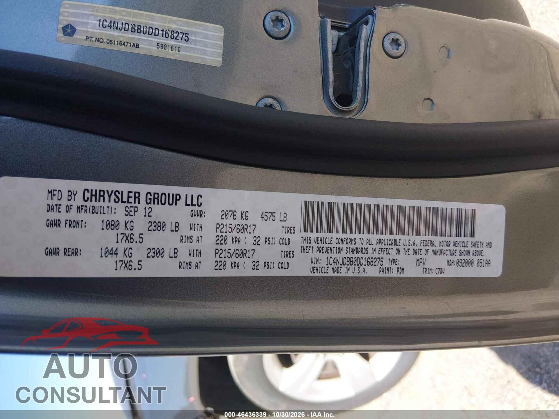 JEEP COMPASS 2013 - 1C4NJDBB0DD168275