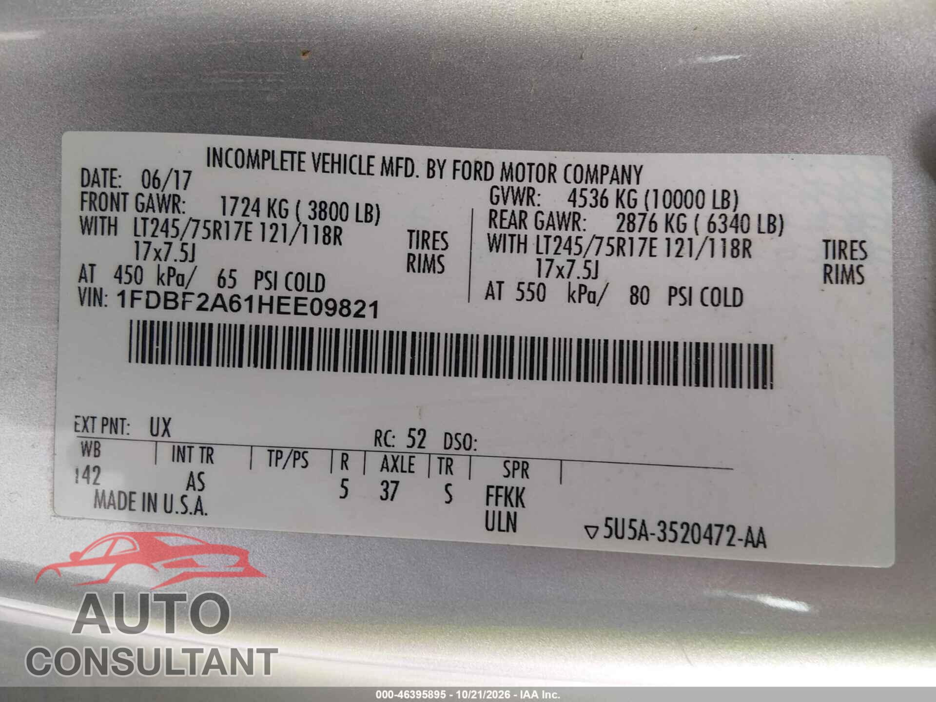 FORD F-250 2017 - 1FDBF2A61HEE09821
