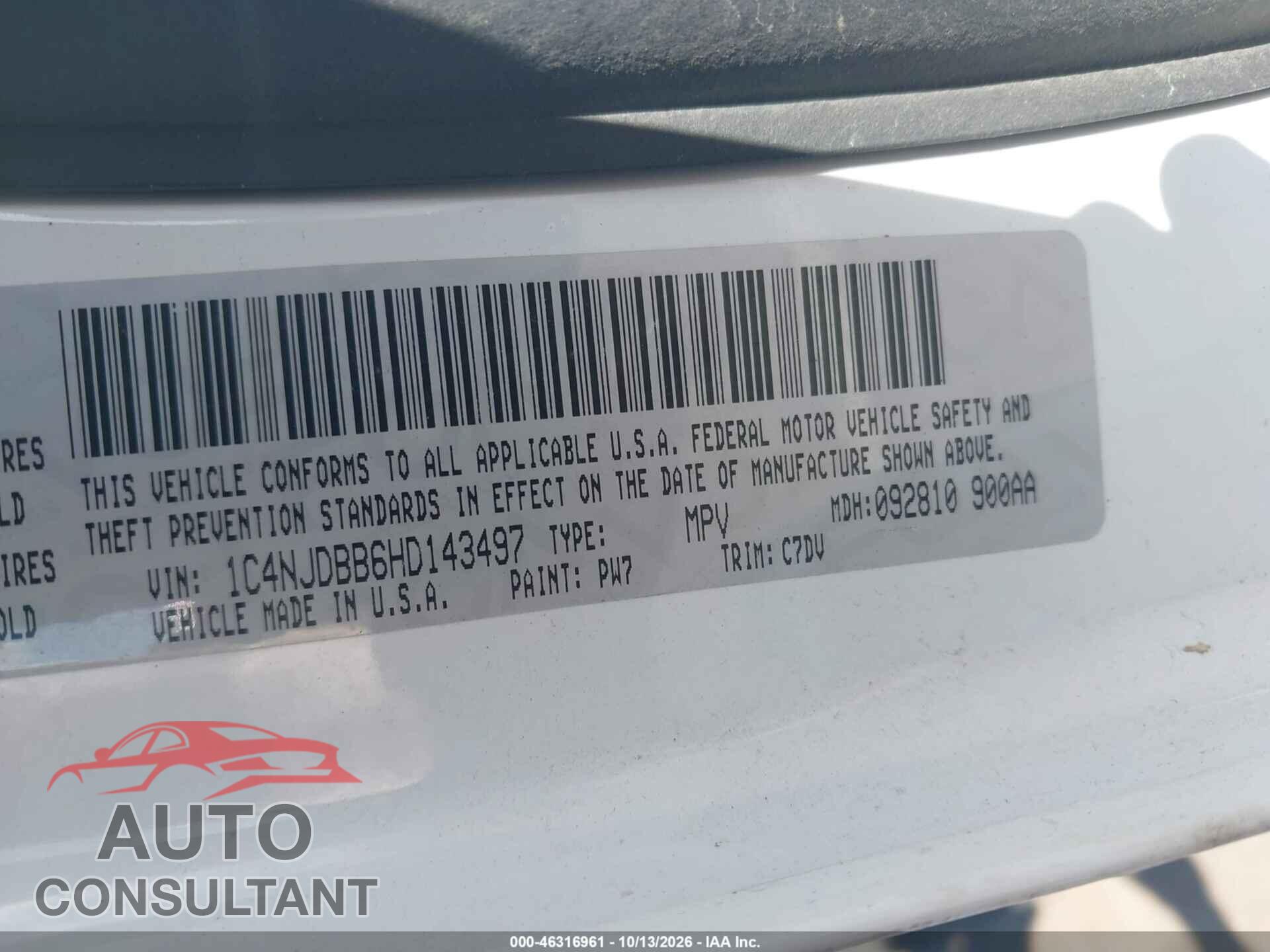 JEEP COMPASS 2017 - 1C4NJDBB6HD143497