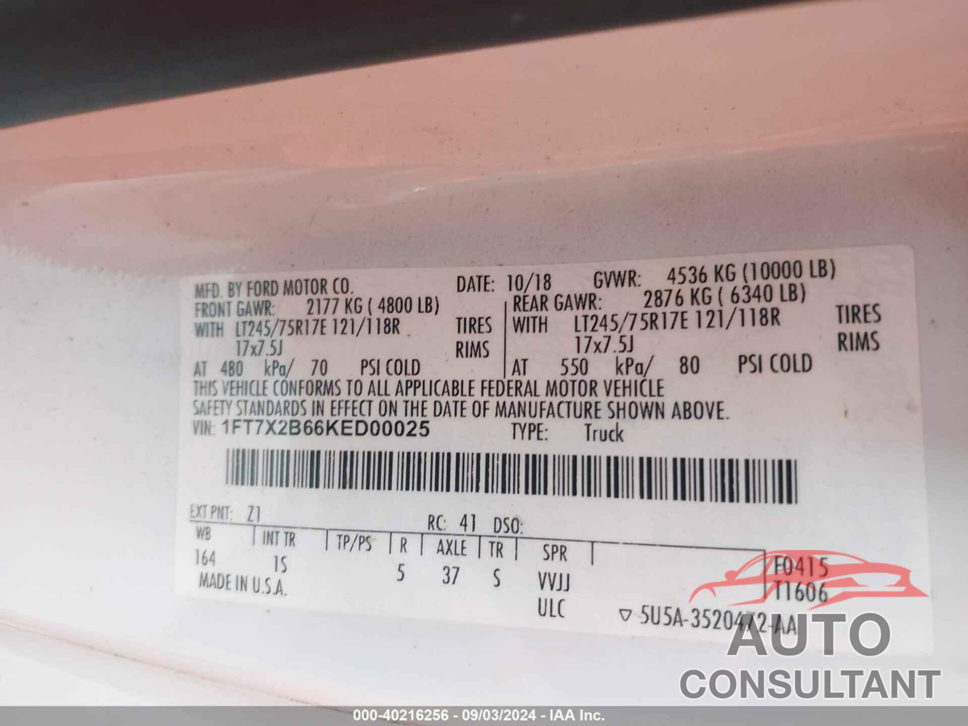 FORD F-250 2019 - 1FT7X2B66KED00025