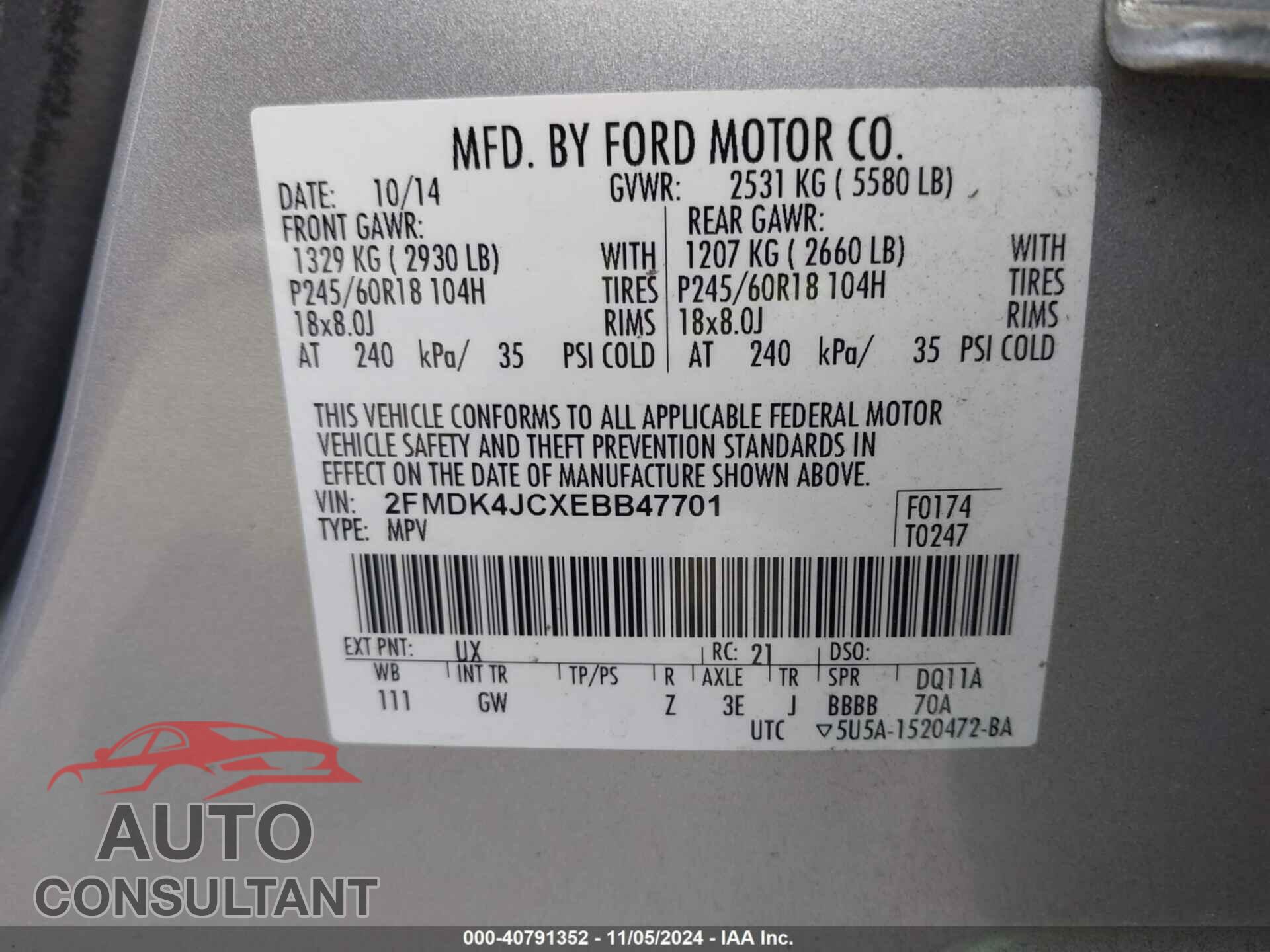 FORD EDGE 2014 - 2FMDK4JCXEBB47701