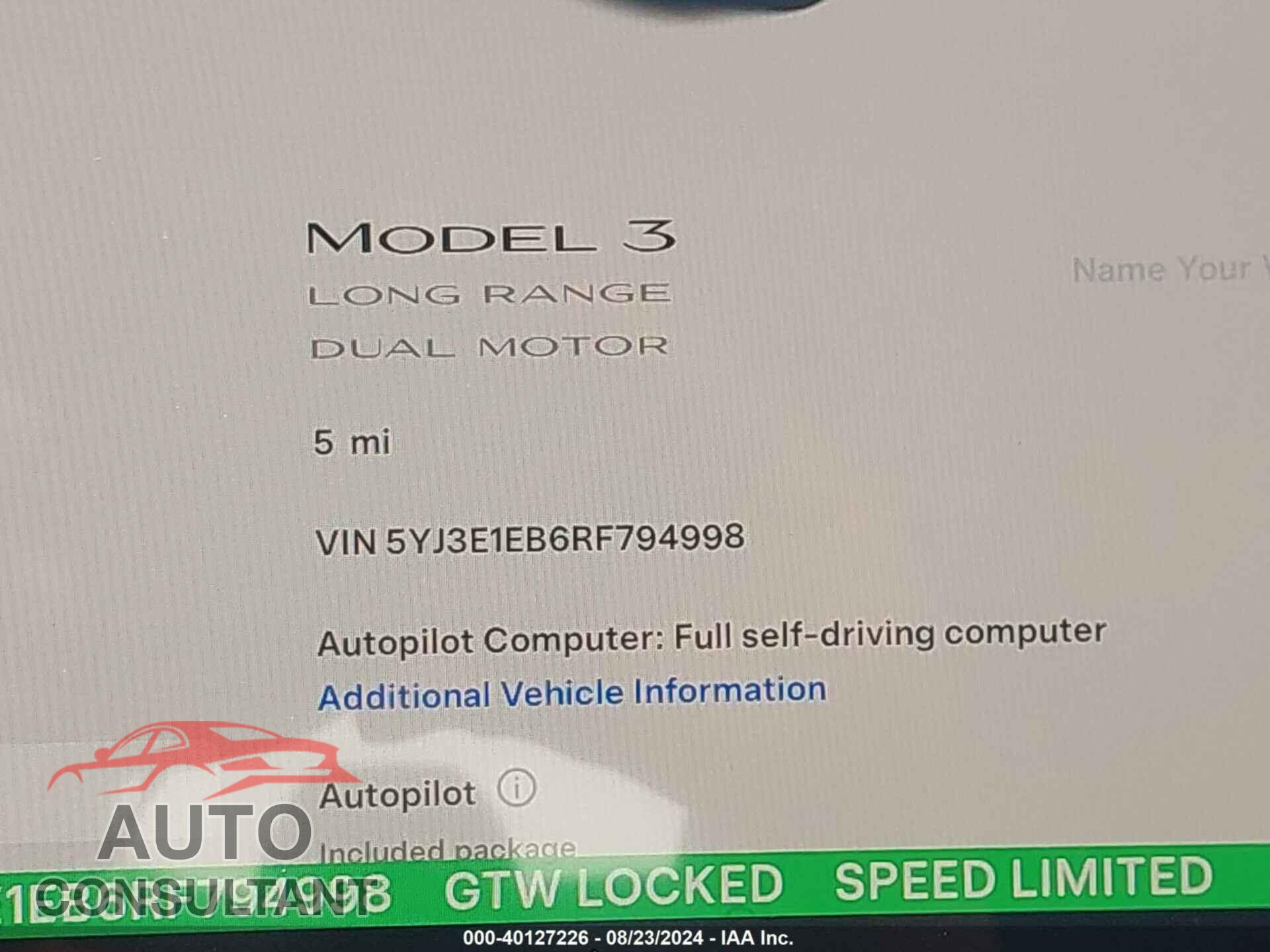 TESLA MODEL 3 2024 - 5YJ3E1EB6RF794998