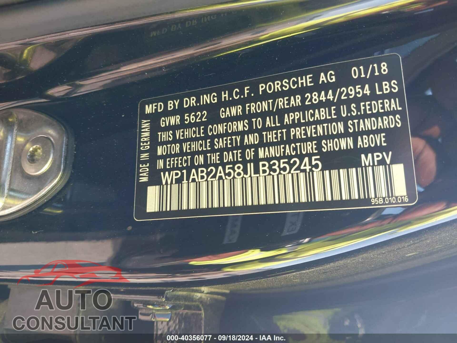 PORSCHE MACAN 2018 - WP1AB2A58JLB35245