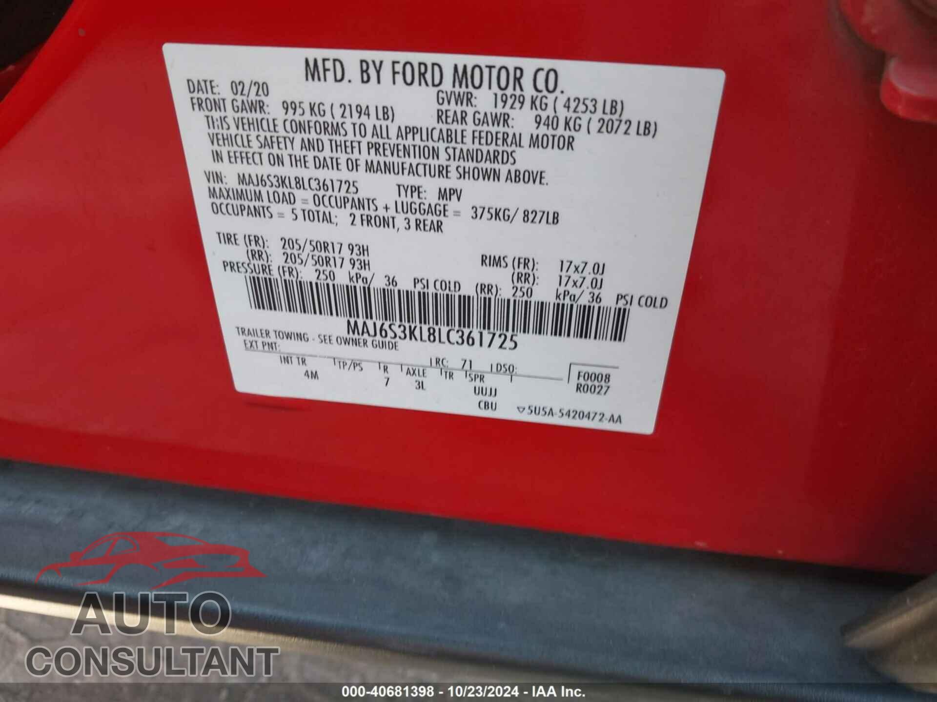 FORD ECOSPORT 2020 - MAJ6S3KL8LC361725