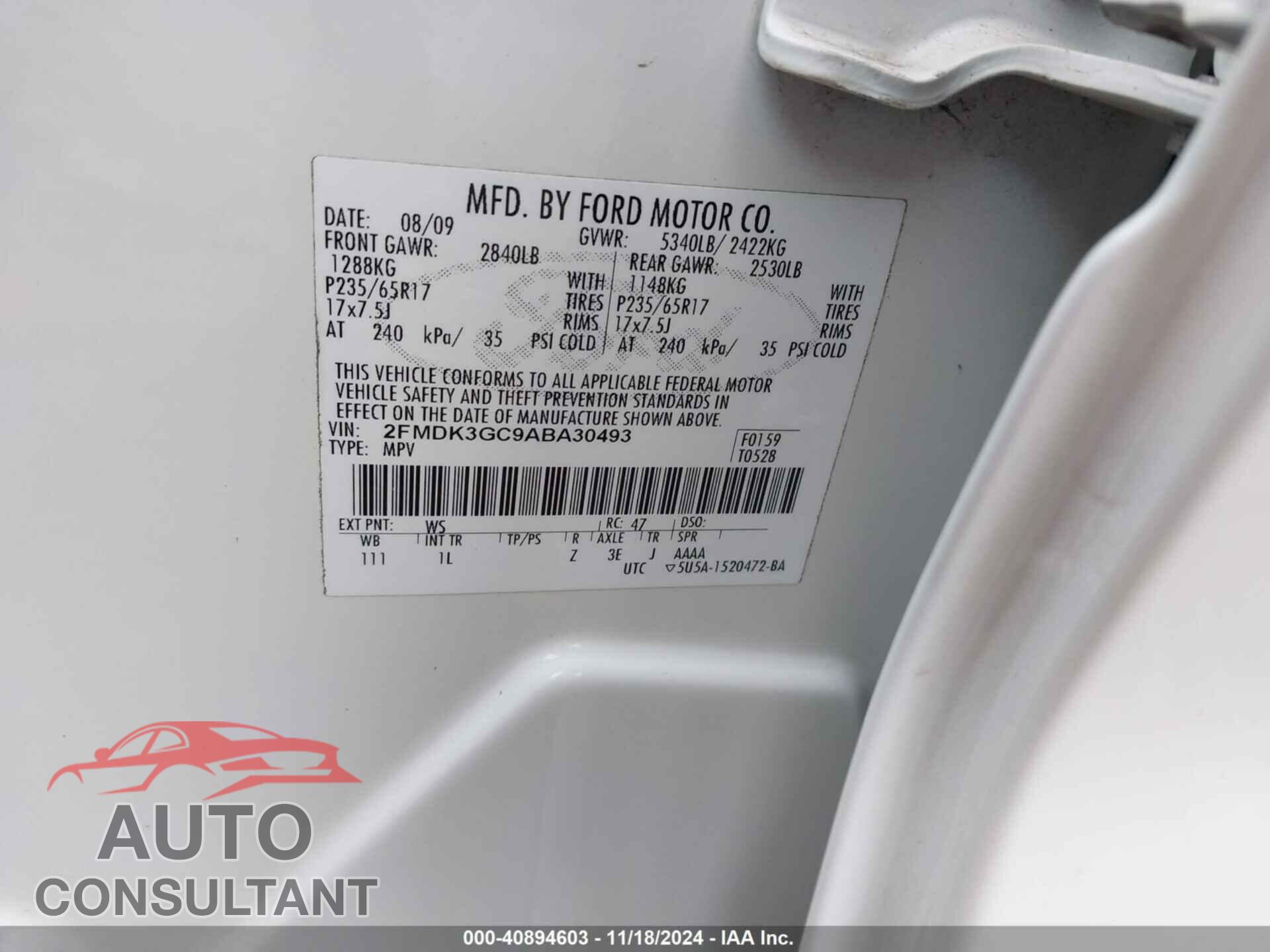 FORD EDGE 2010 - 2FMDK3GC9ABA30493