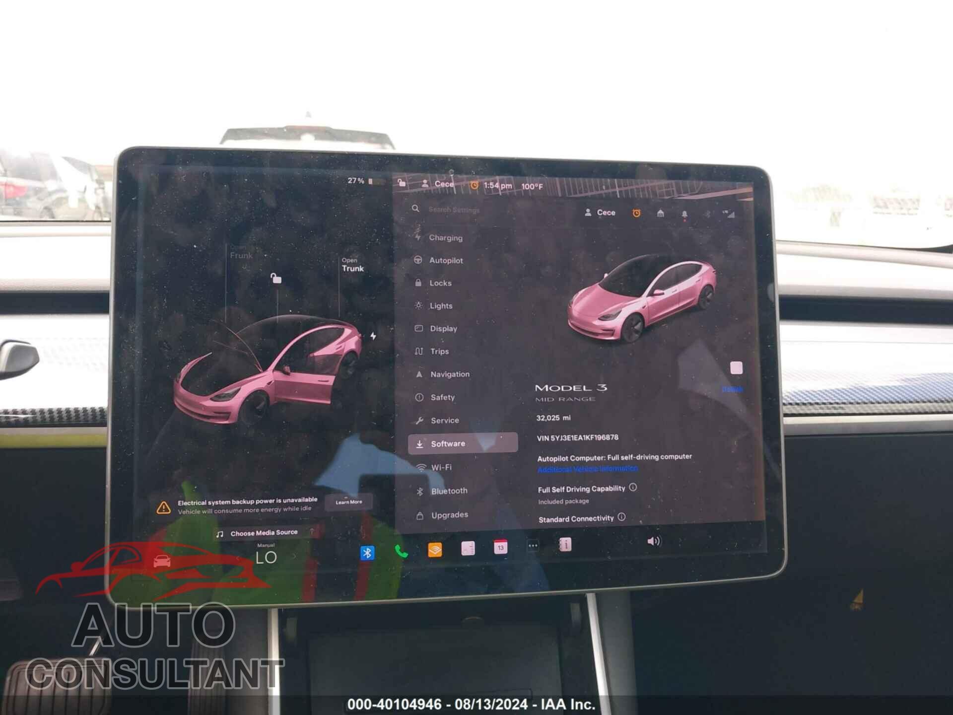 TESLA MODEL 3 2019 - 5YJ3E1EA1KF196878