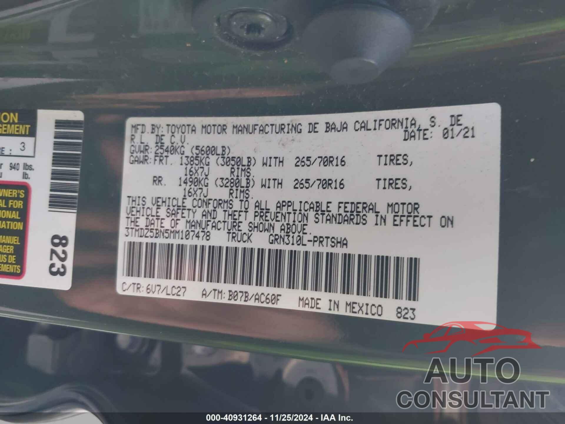 TOYOTA TACOMA 2021 - 3TMDZ5BN5MM107478