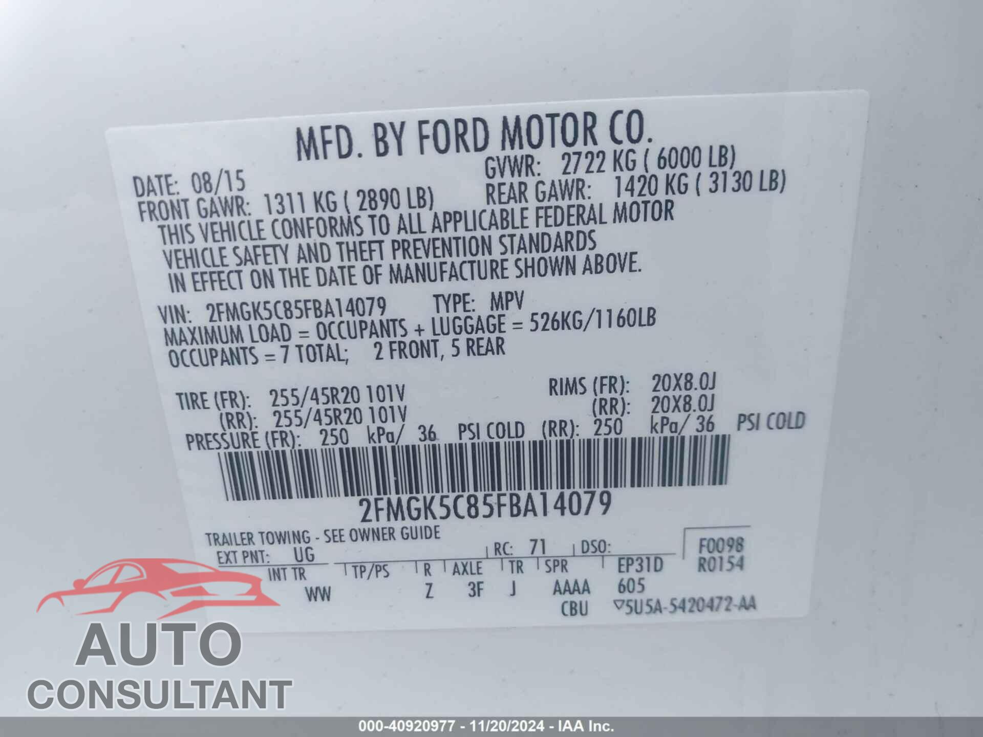 FORD FLEX 2015 - 2FMGK5C85FBA14079