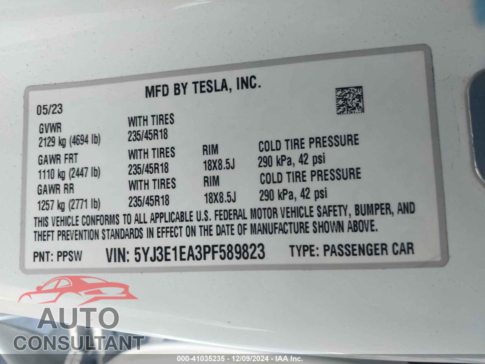 TESLA MODEL 3 2023 - 5YJ3E1EA3PF589823
