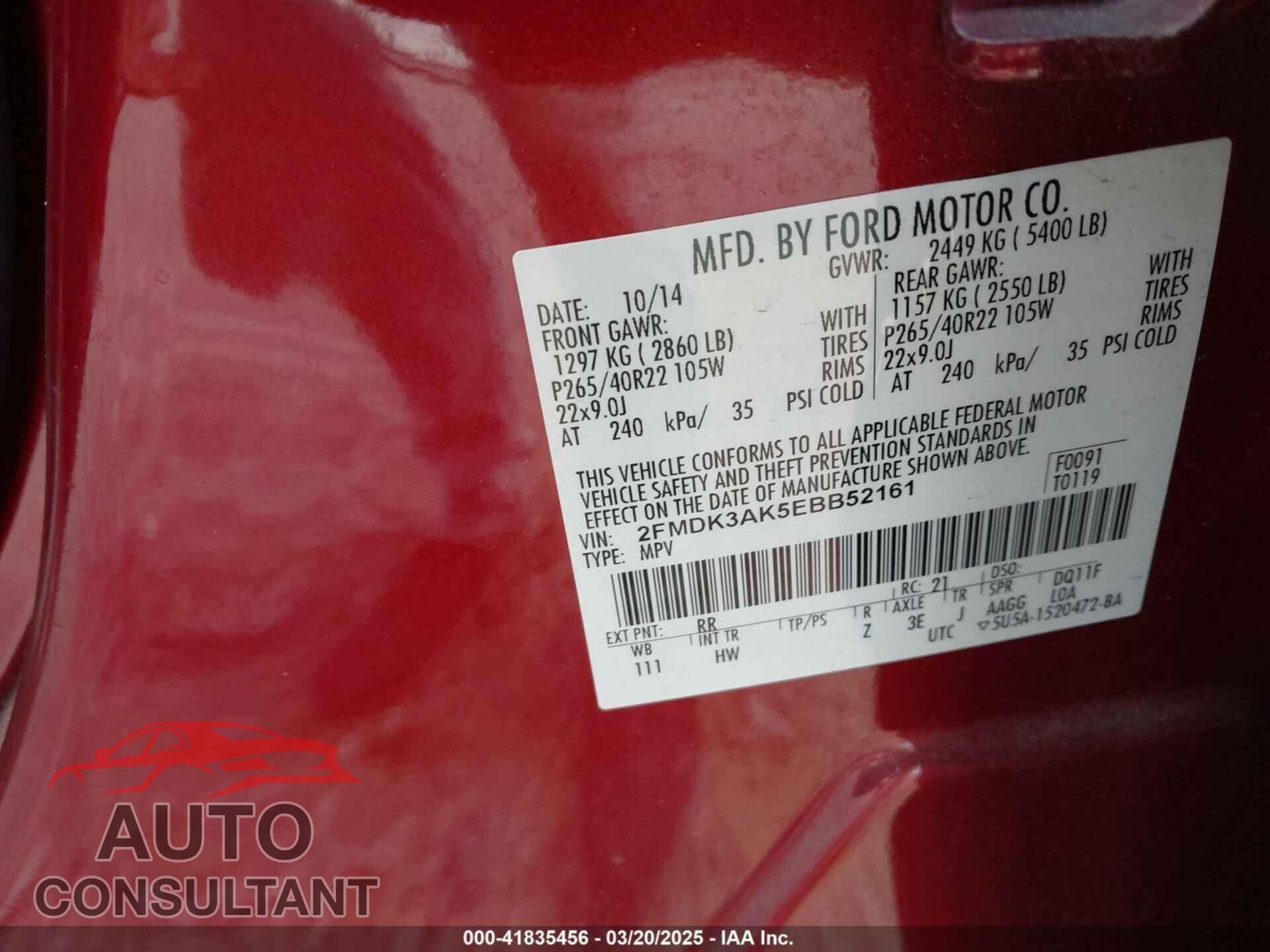 FORD EDGE 2014 - 2FMDK3AK5EBB52161