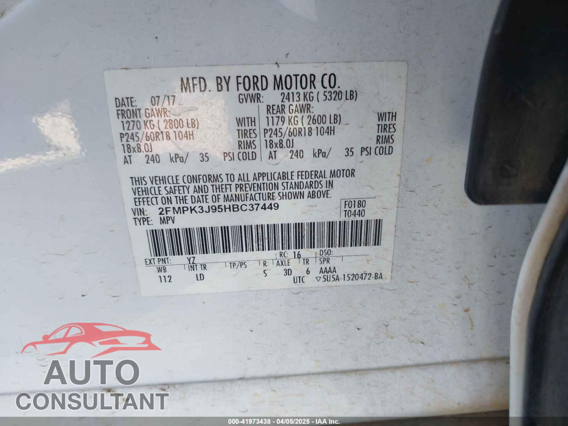 FORD EDGE 2017 - 2FMPK3J95HBC37449