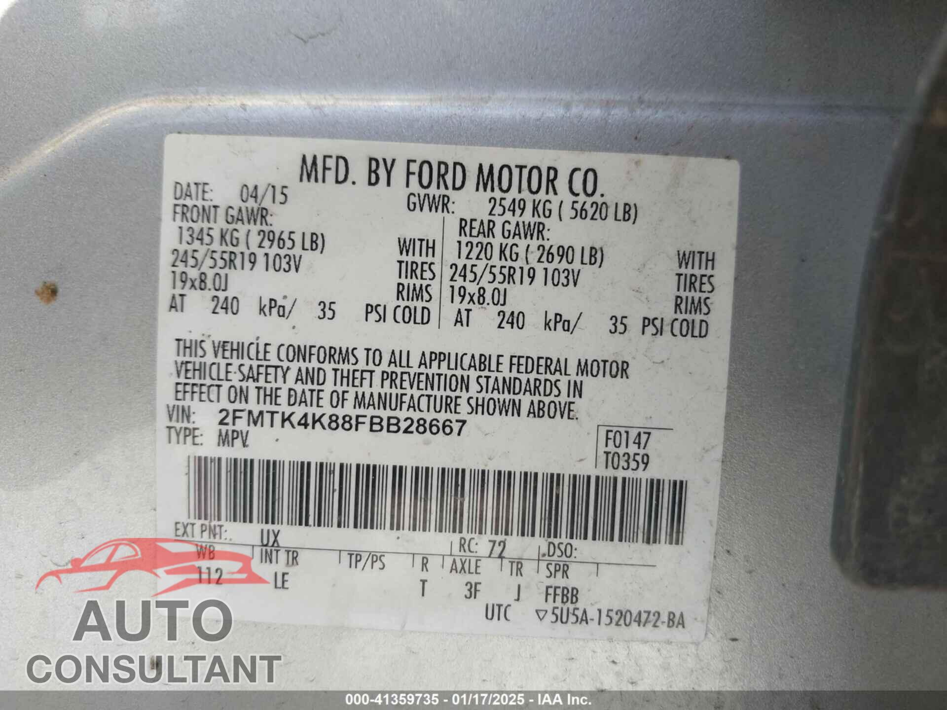 FORD EDGE 2015 - 2FMTK4K88FBB28667