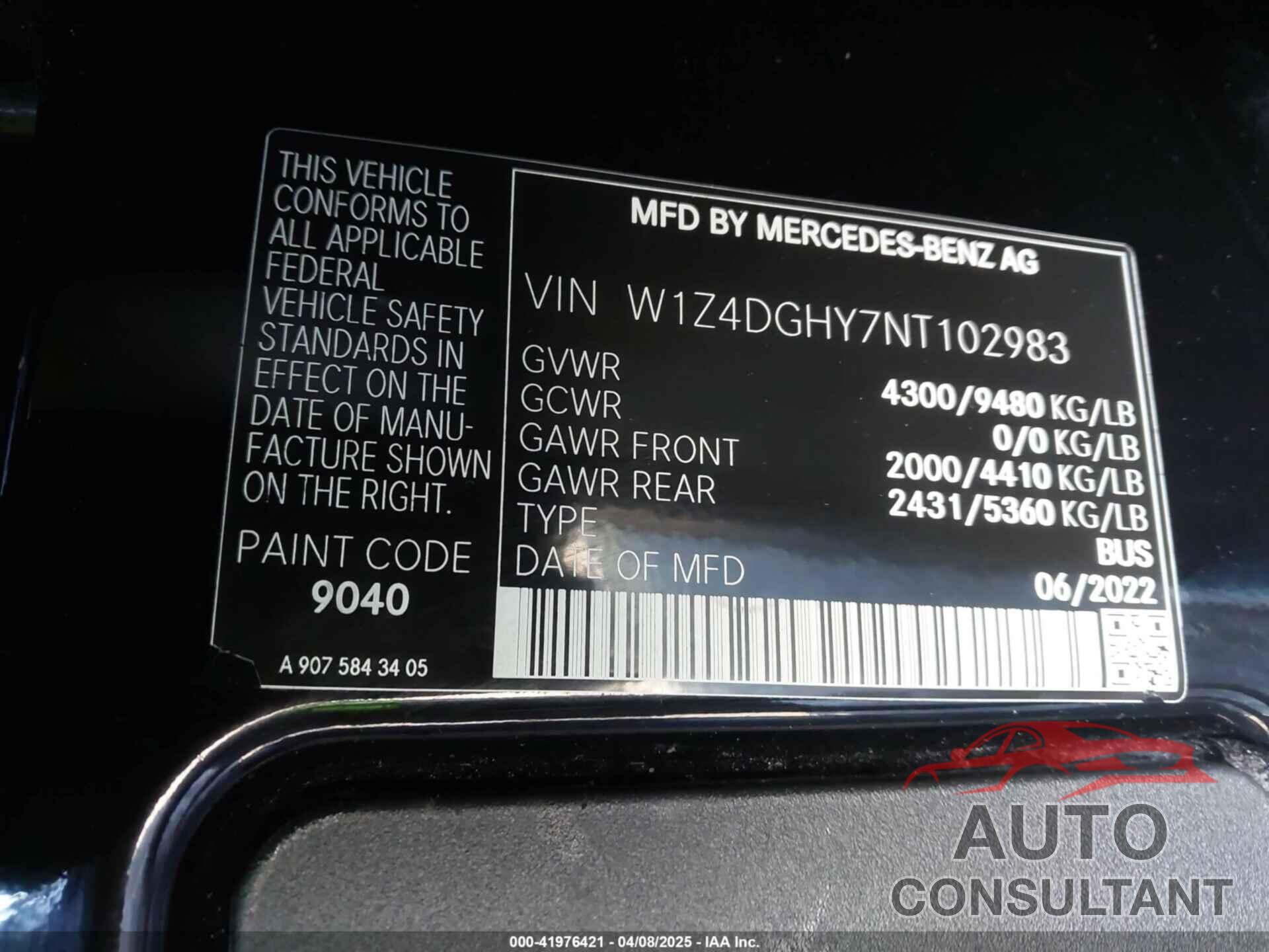 MERCEDES-BENZ SPRINTER 2500 2022 - W1Z4DGHY7NT102983