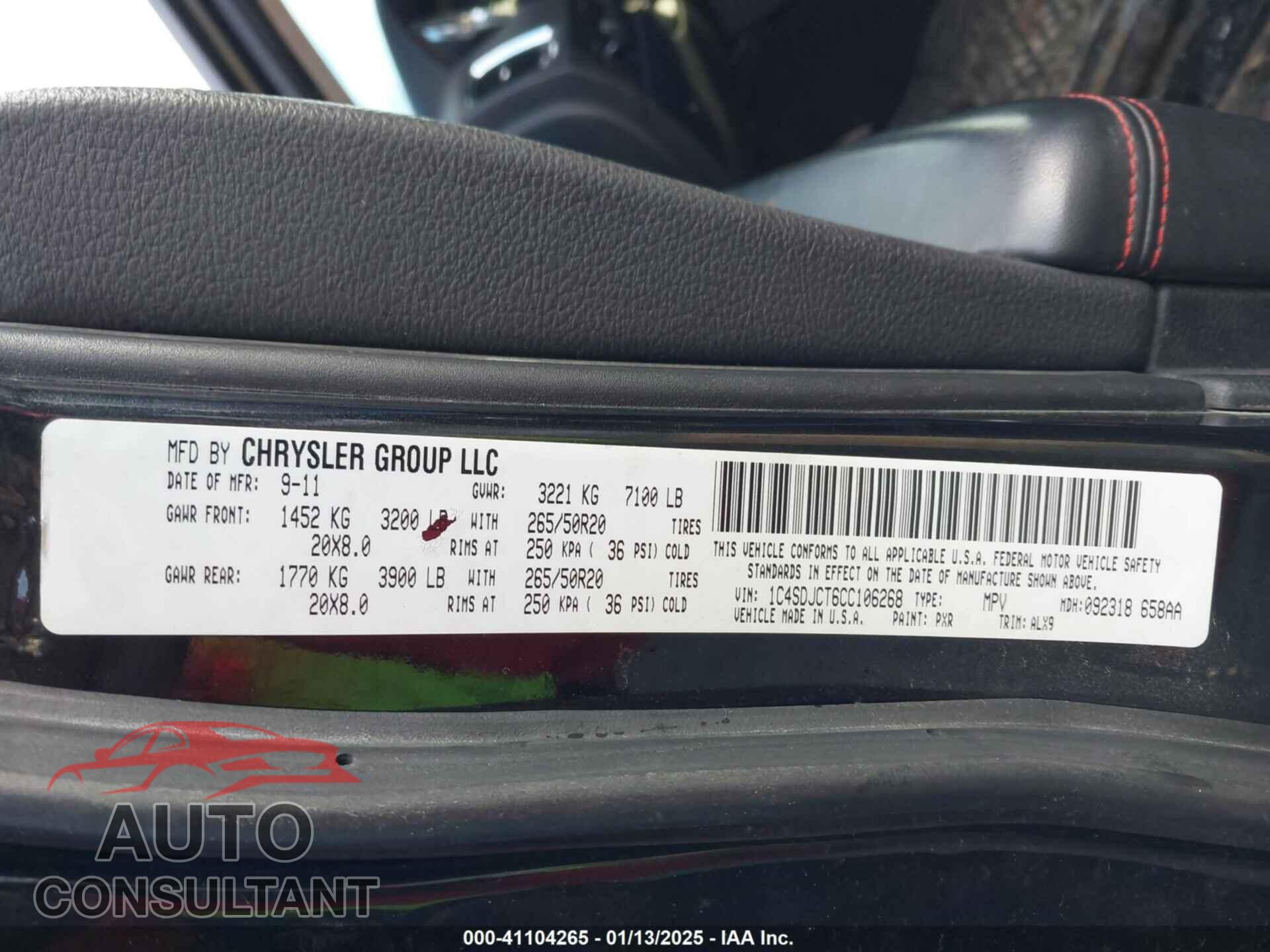 DODGE DURANGO 2012 - 1C4SDJCT6CC106268