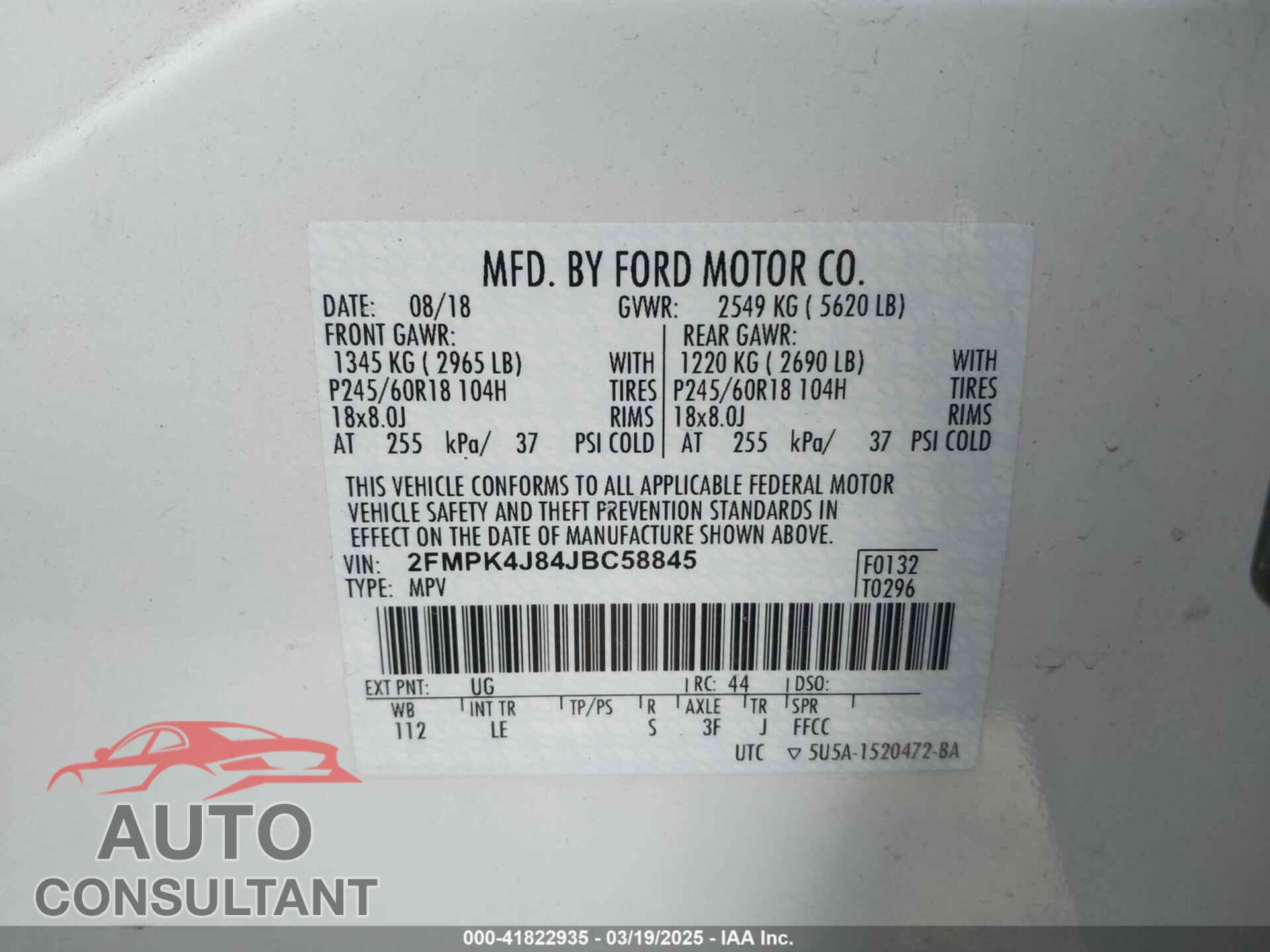 FORD EDGE 2018 - 2FMPK4J84JBC58845