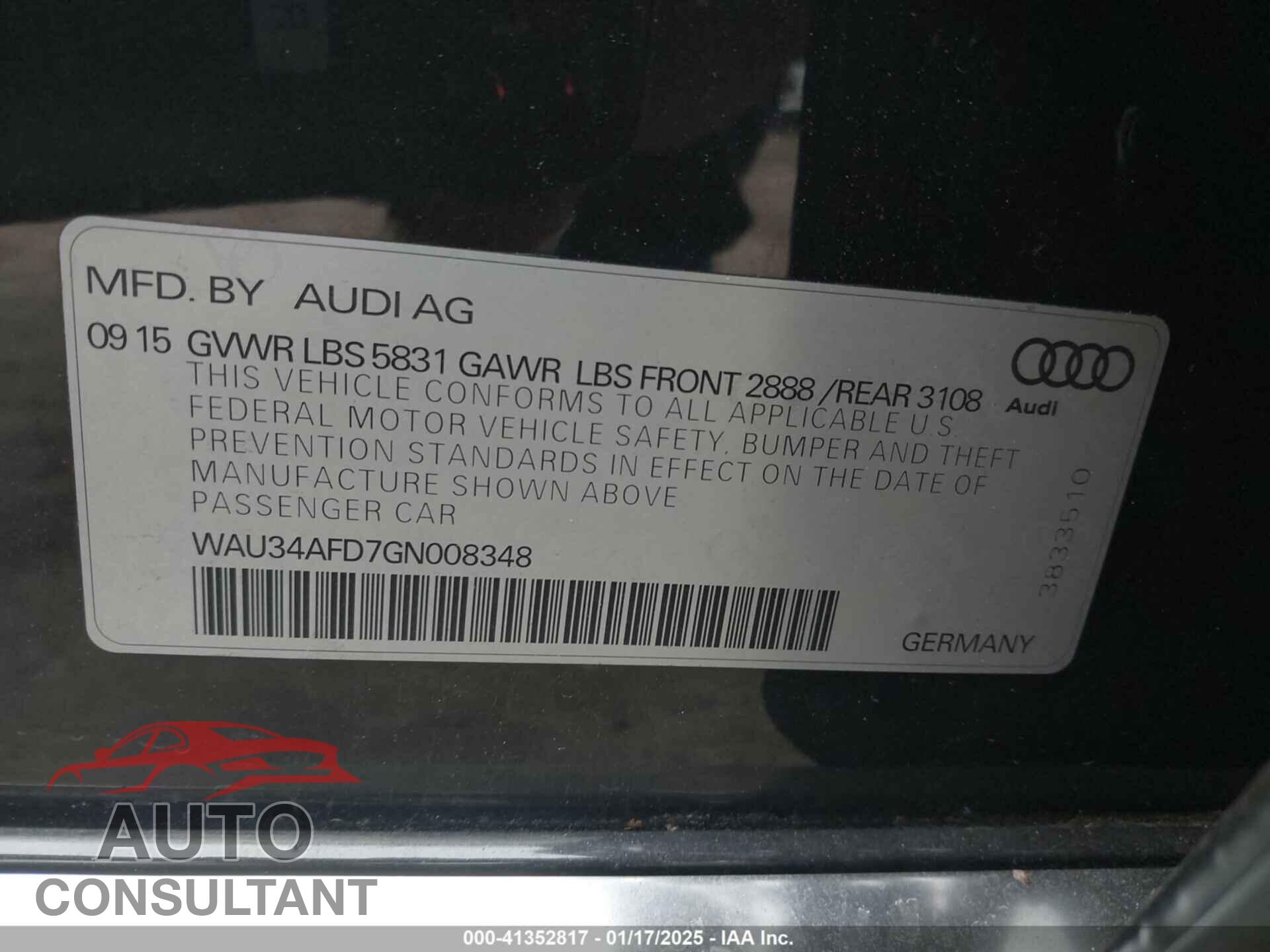 AUDI A8 L 2016 - WAU34AFD7GN008348