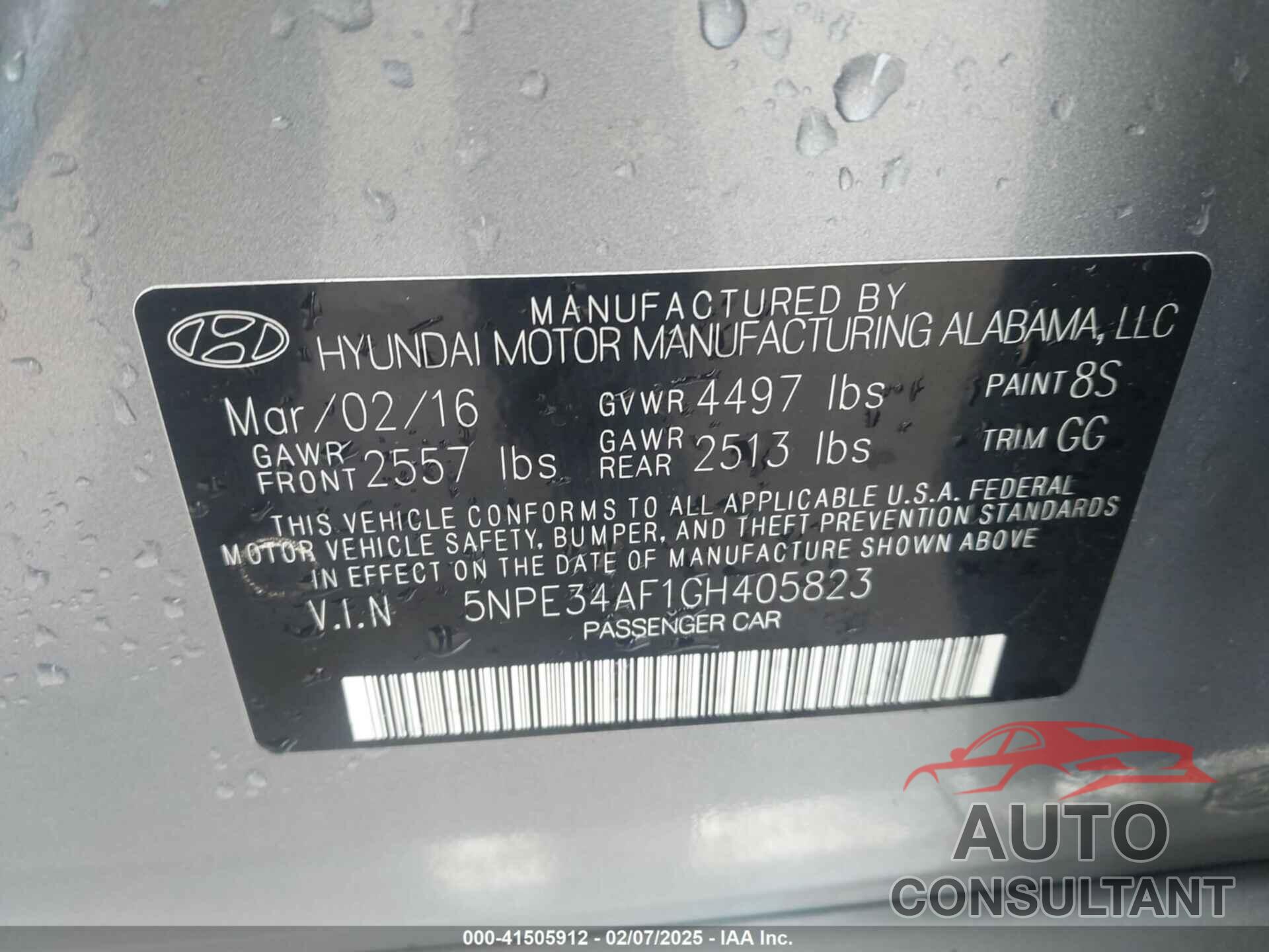 HYUNDAI SONATA 2016 - 5NPE34AF1GH405823