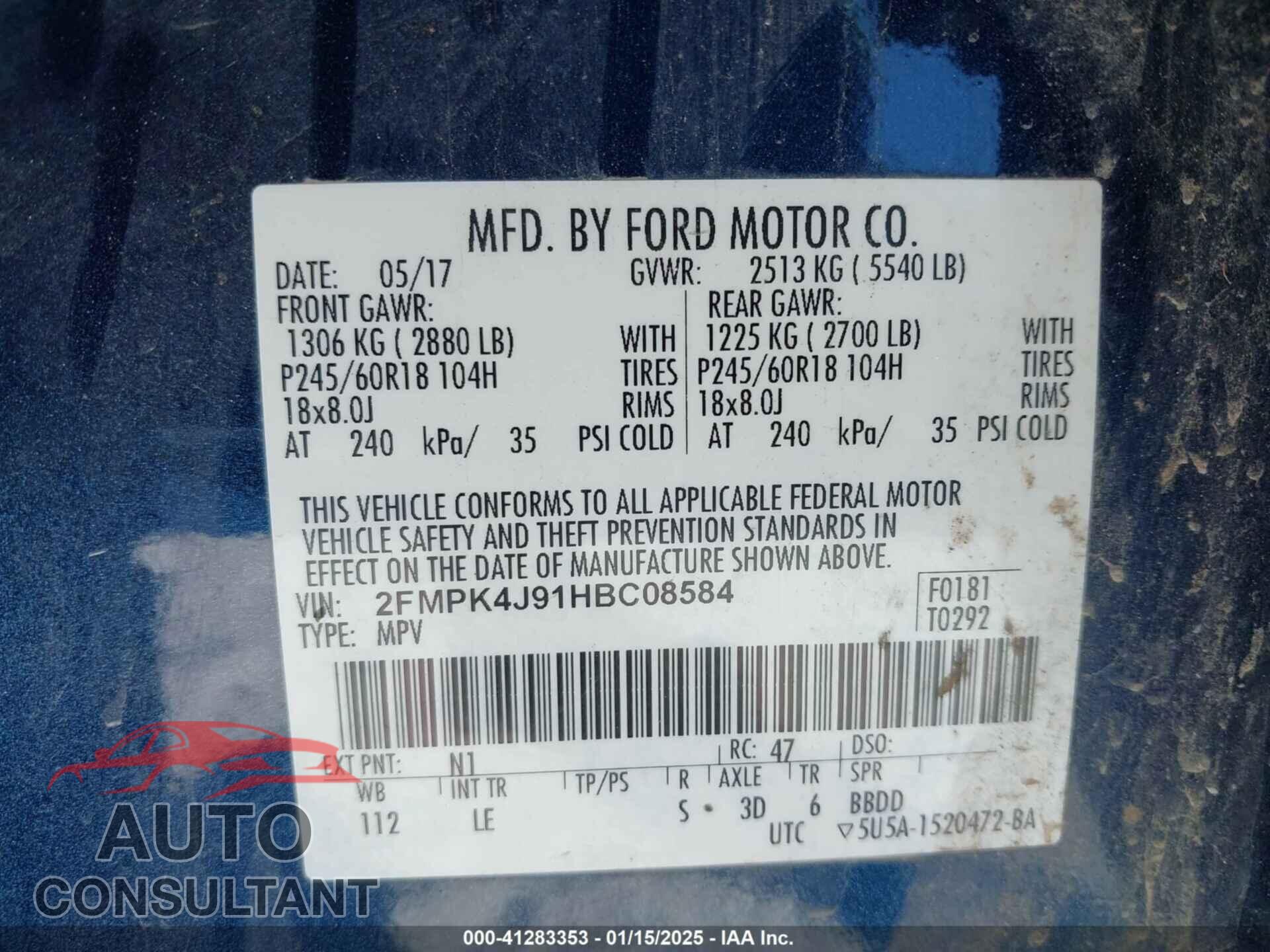 FORD EDGE 2017 - 2FMPK4J91HBC08584