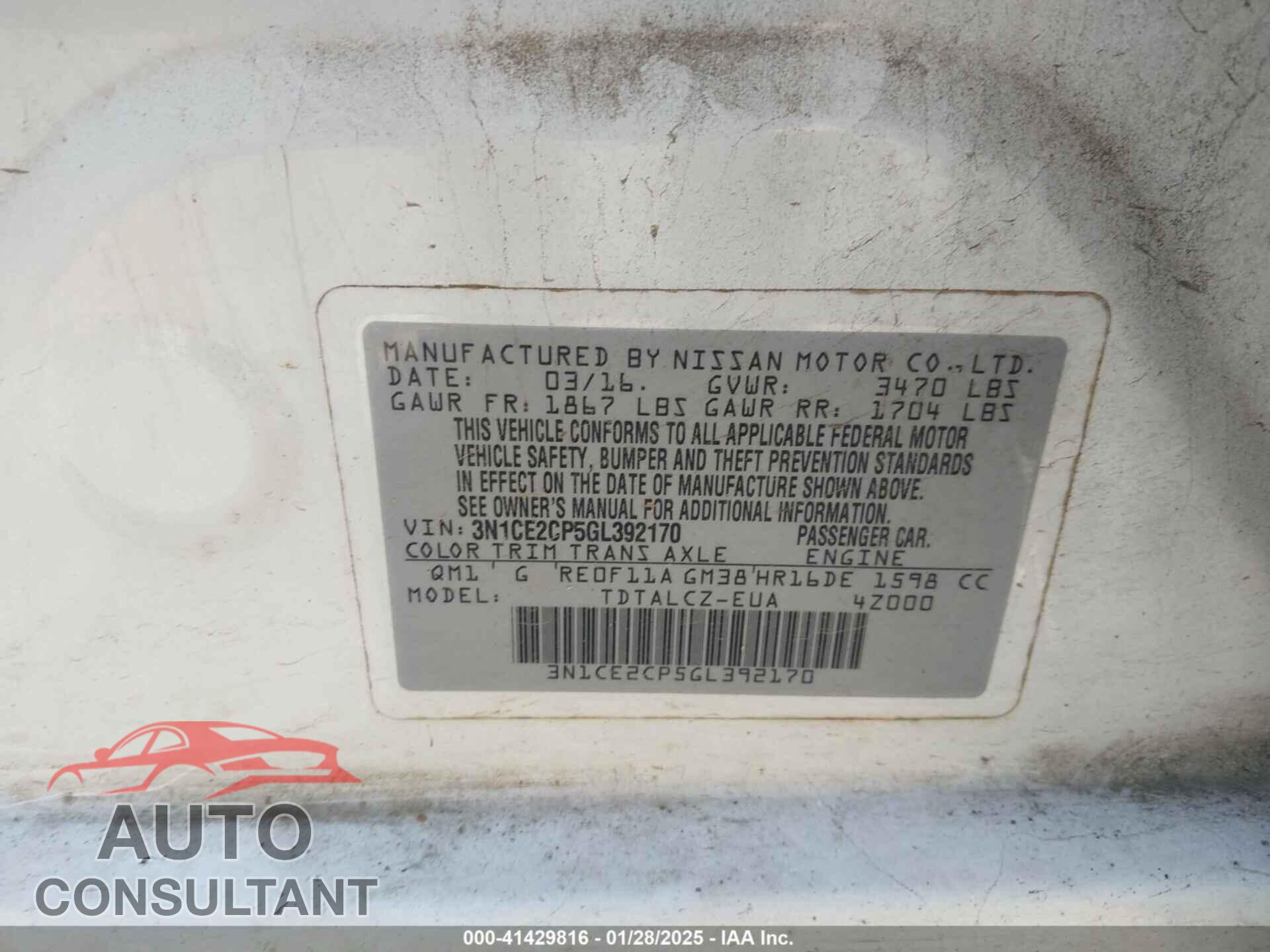 NISSAN VERSA NOTE 2016 - 3N1CE2CP5GL392170