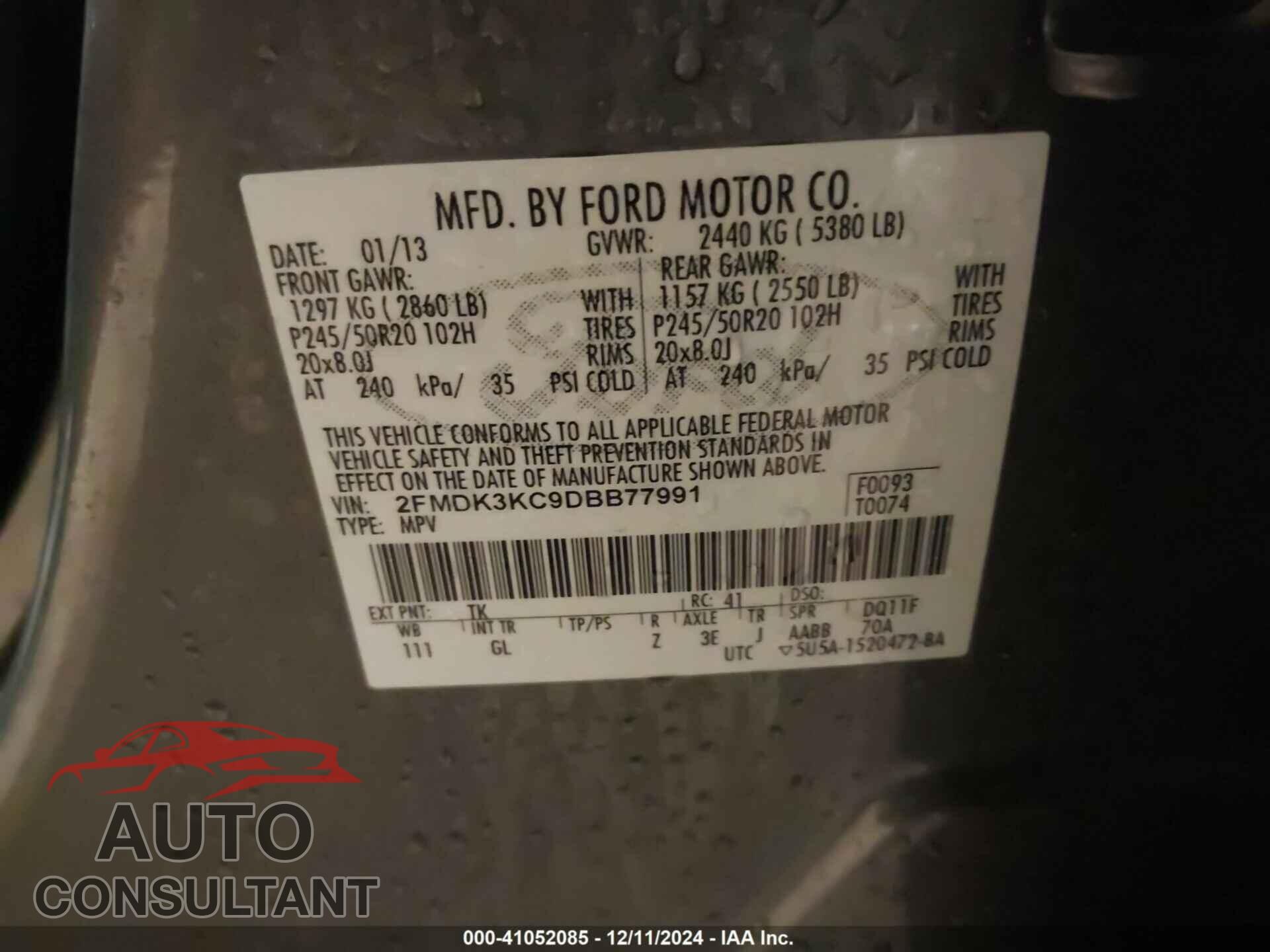 FORD EDGE 2013 - 2FMDK3KC9DBB77991
