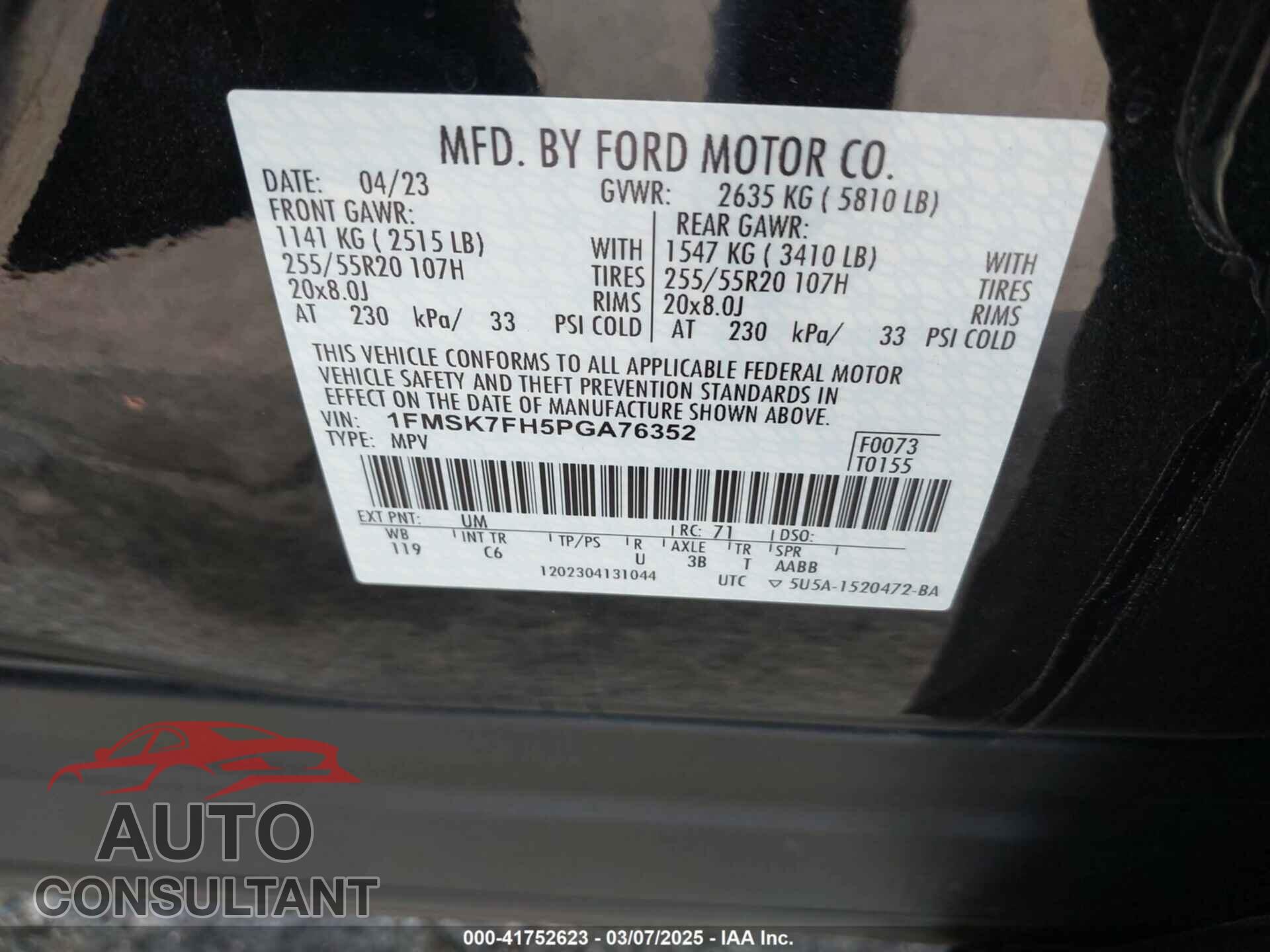 FORD EXPLORER 2023 - 1FMSK7FH5PGA76352