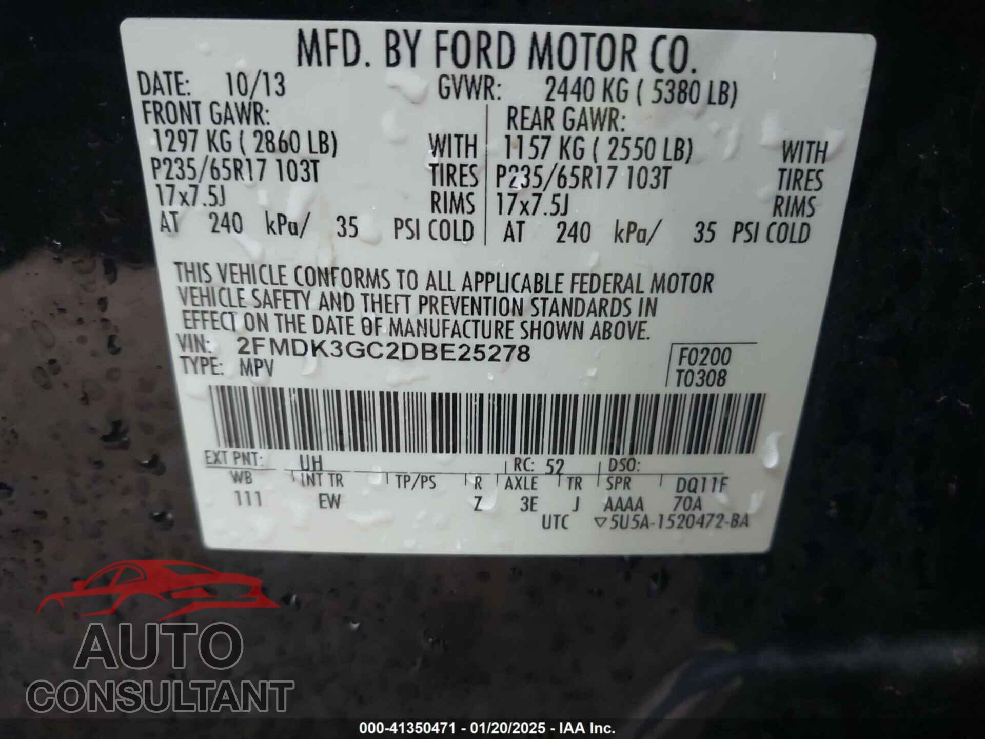 FORD EDGE 2013 - 2FMDK3GC2DBE25278