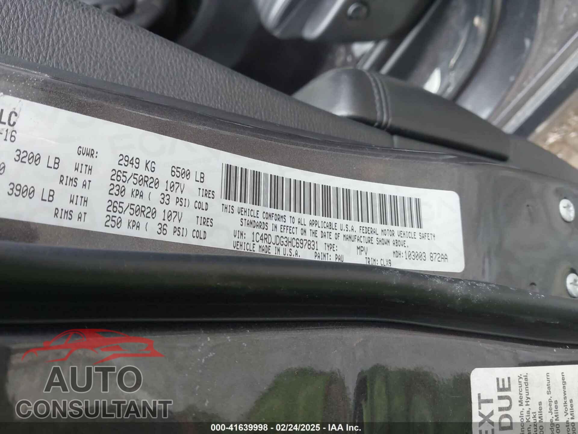DODGE DURANGO 2017 - 1C4RDJDG3HC697831