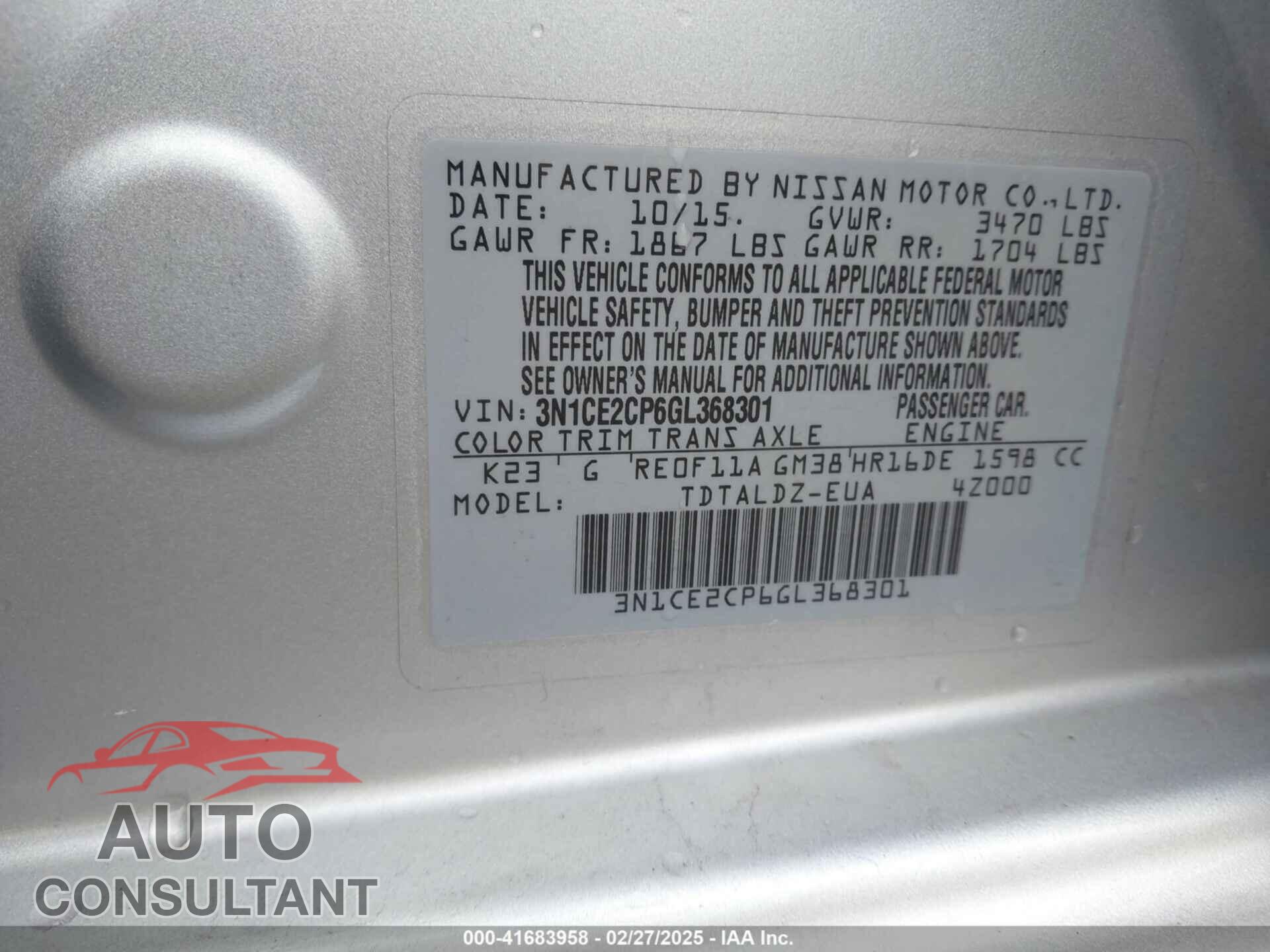 NISSAN VERSA NOTE 2016 - 3N1CE2CP6GL368301