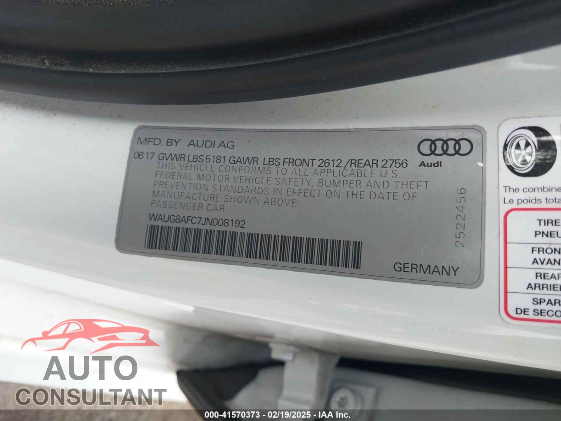 AUDI A6 2018 - WAUG8AFC7JN008192