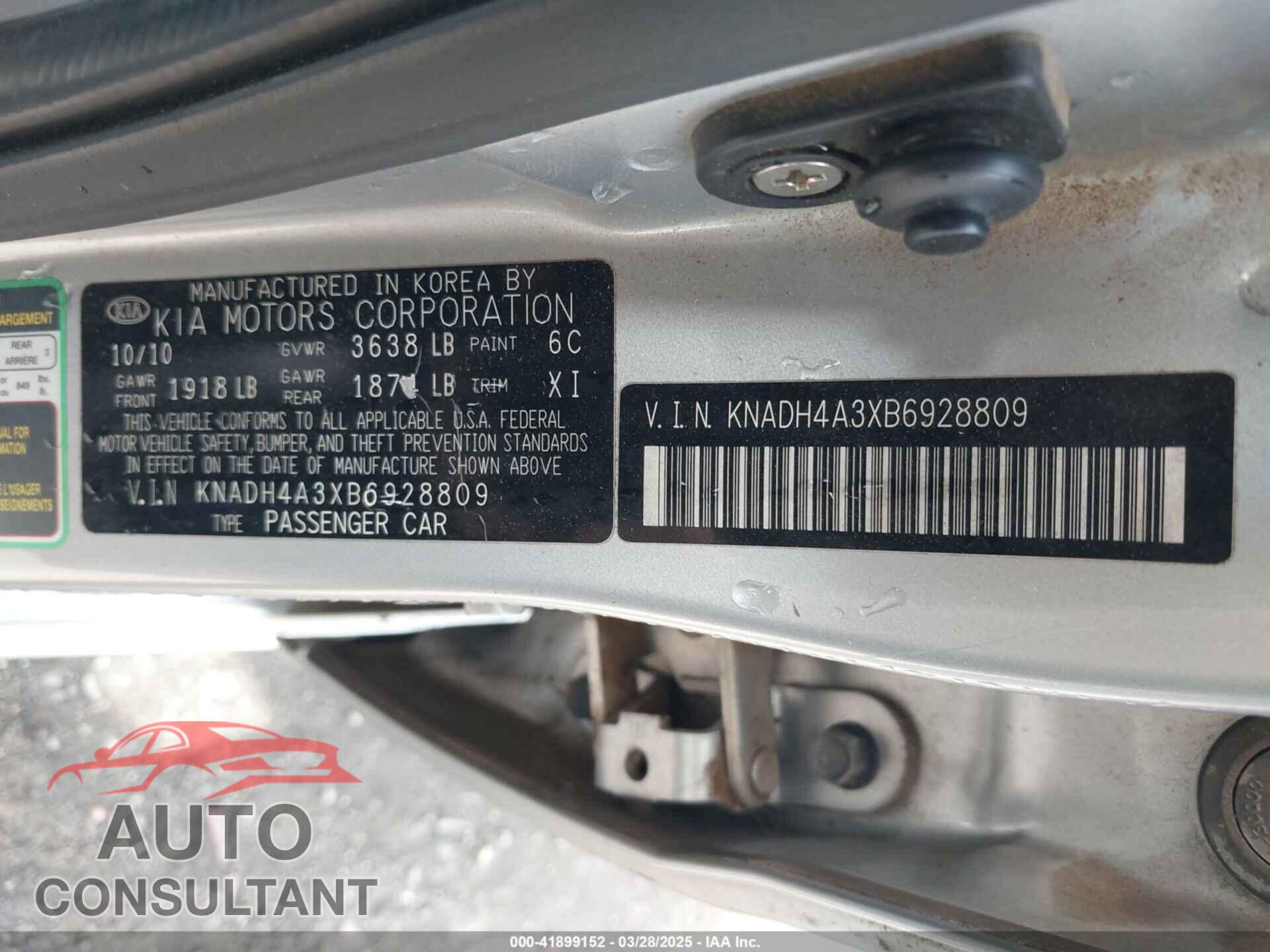 KIA RIO 2011 - KNADH4A3XB6928809