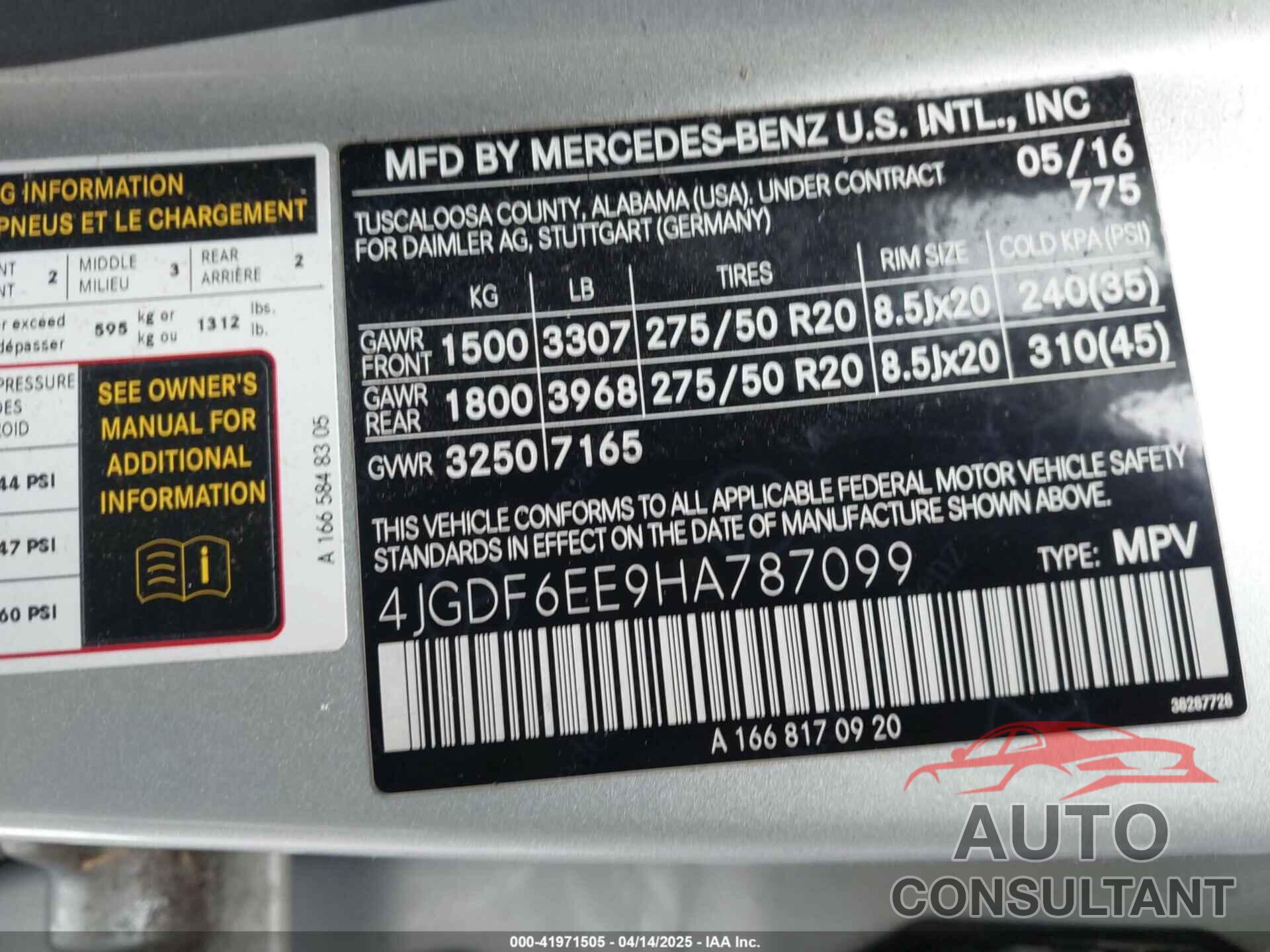 MERCEDES-BENZ GLS 450 2017 - 4JGDF6EE9HA787099