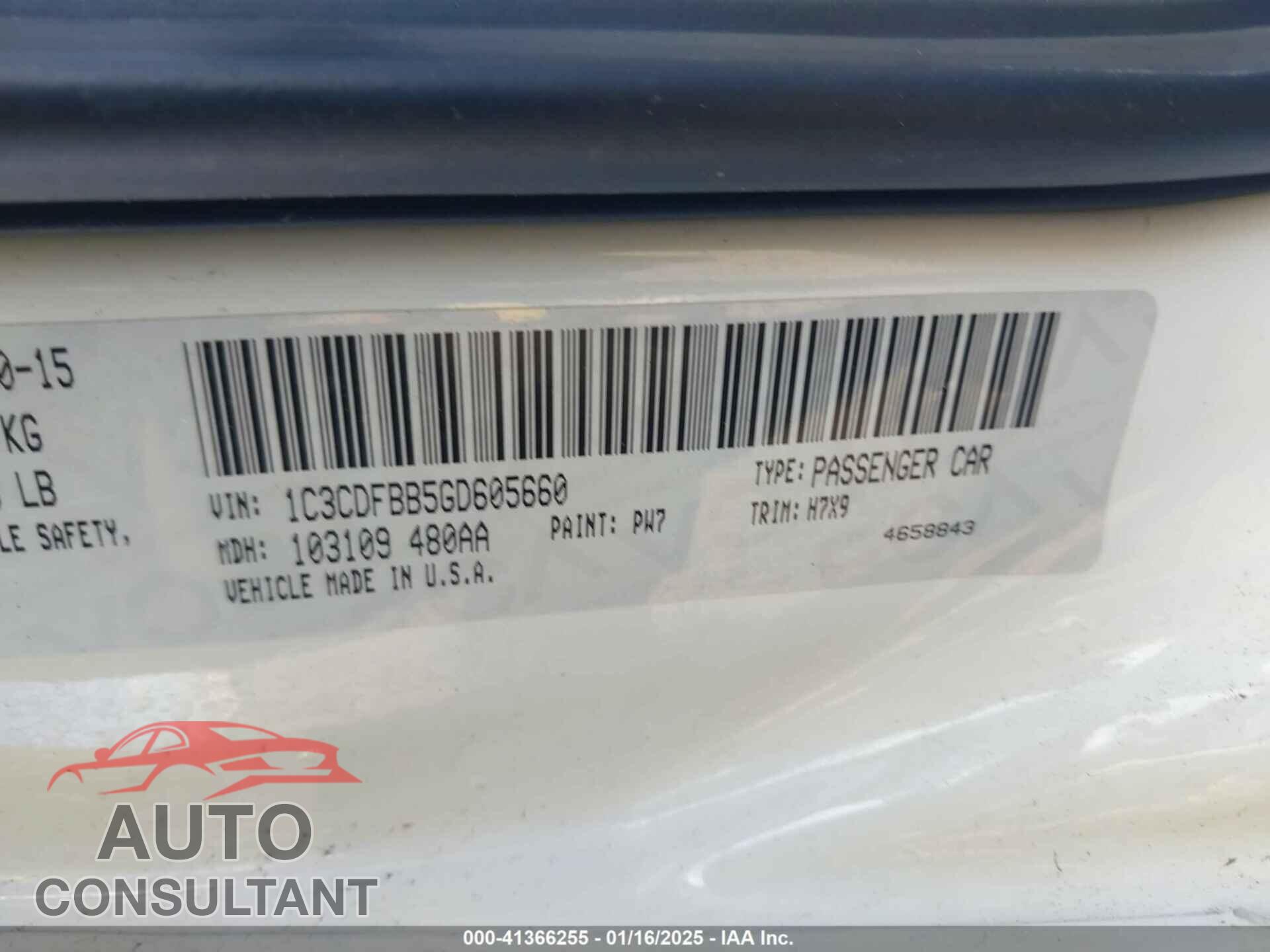 DODGE DART 2016 - 1C3CDFBB5GD605660