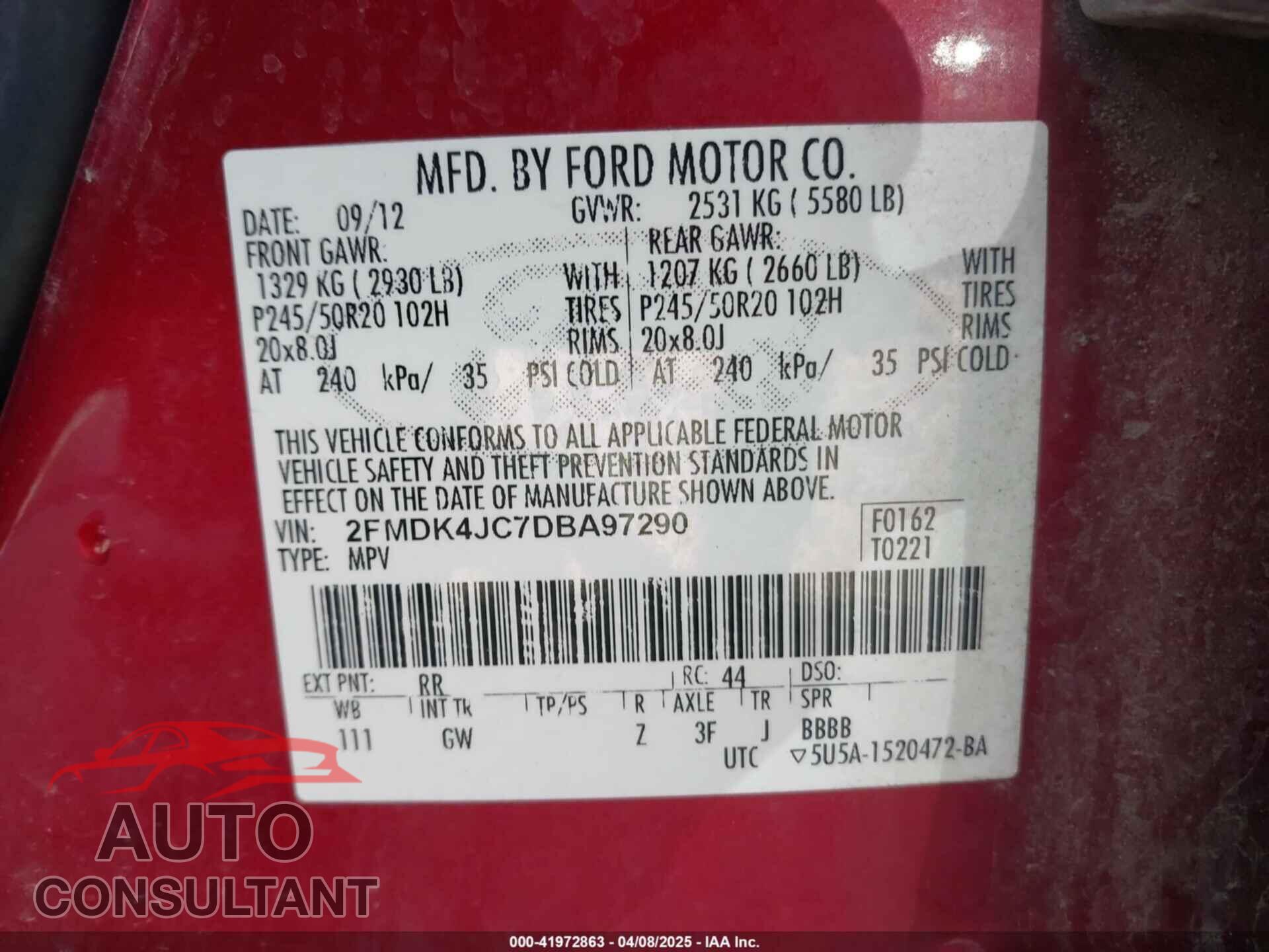 FORD EDGE 2013 - 2FMDK4JC7DBA97290