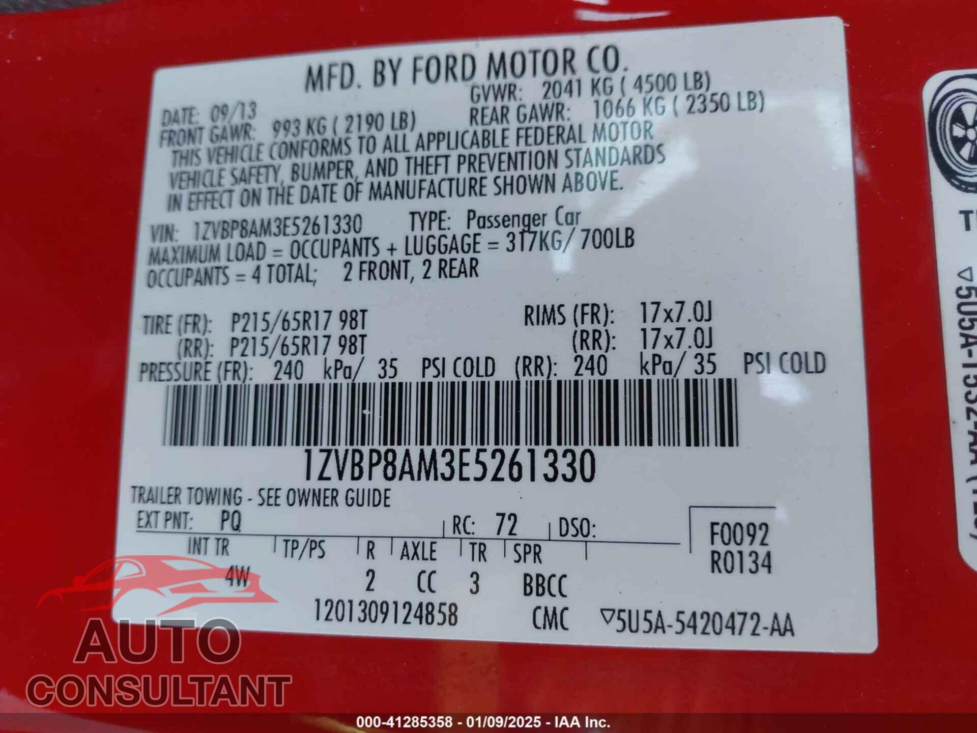 FORD MUSTANG 2014 - 1ZVBP8AM3E5261330