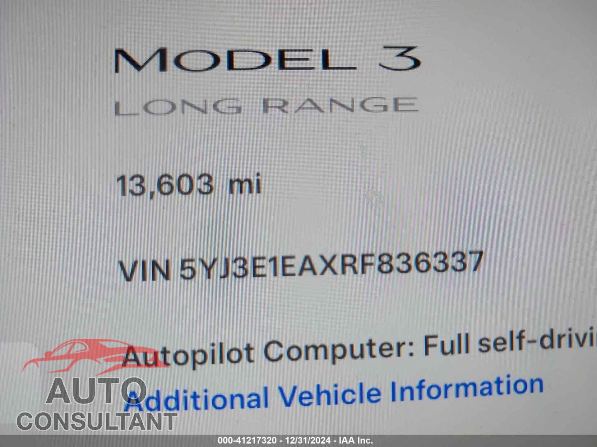 TESLA MODEL 3 2024 - 5YJ3E1EAXRF836337