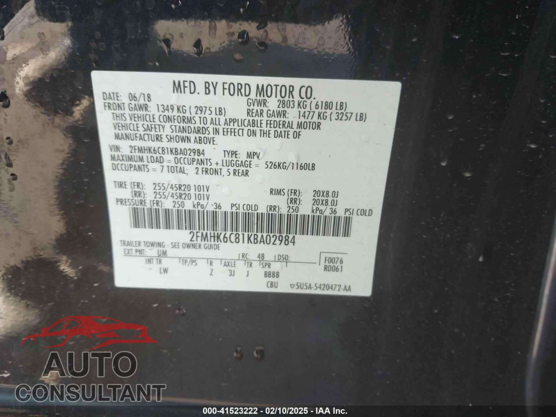 FORD FLEX 2019 - 2FMHK6C81KBA02984