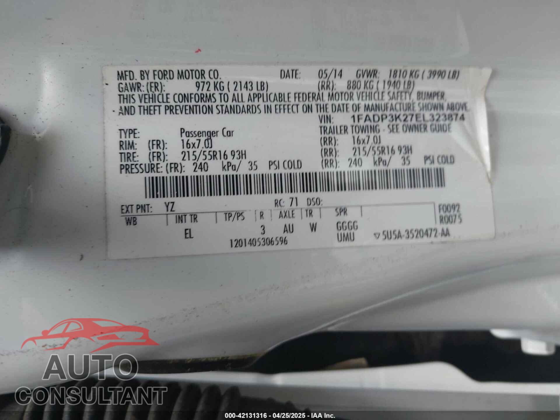 FORD FOCUS 2014 - 1FADP3K27EL323874