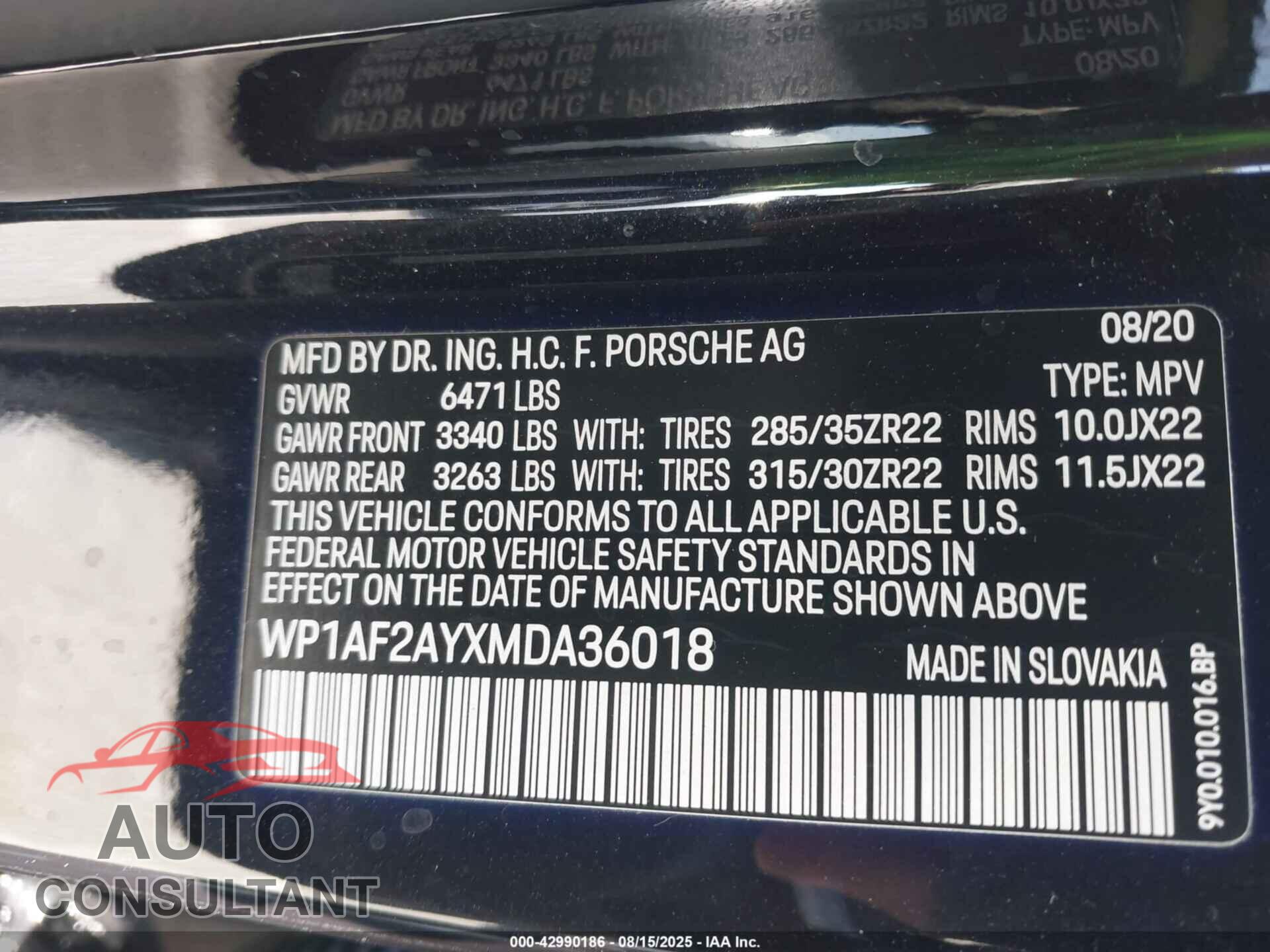 PORSCHE CAYENNE 2021 - WP1AF2AYXMDA36018