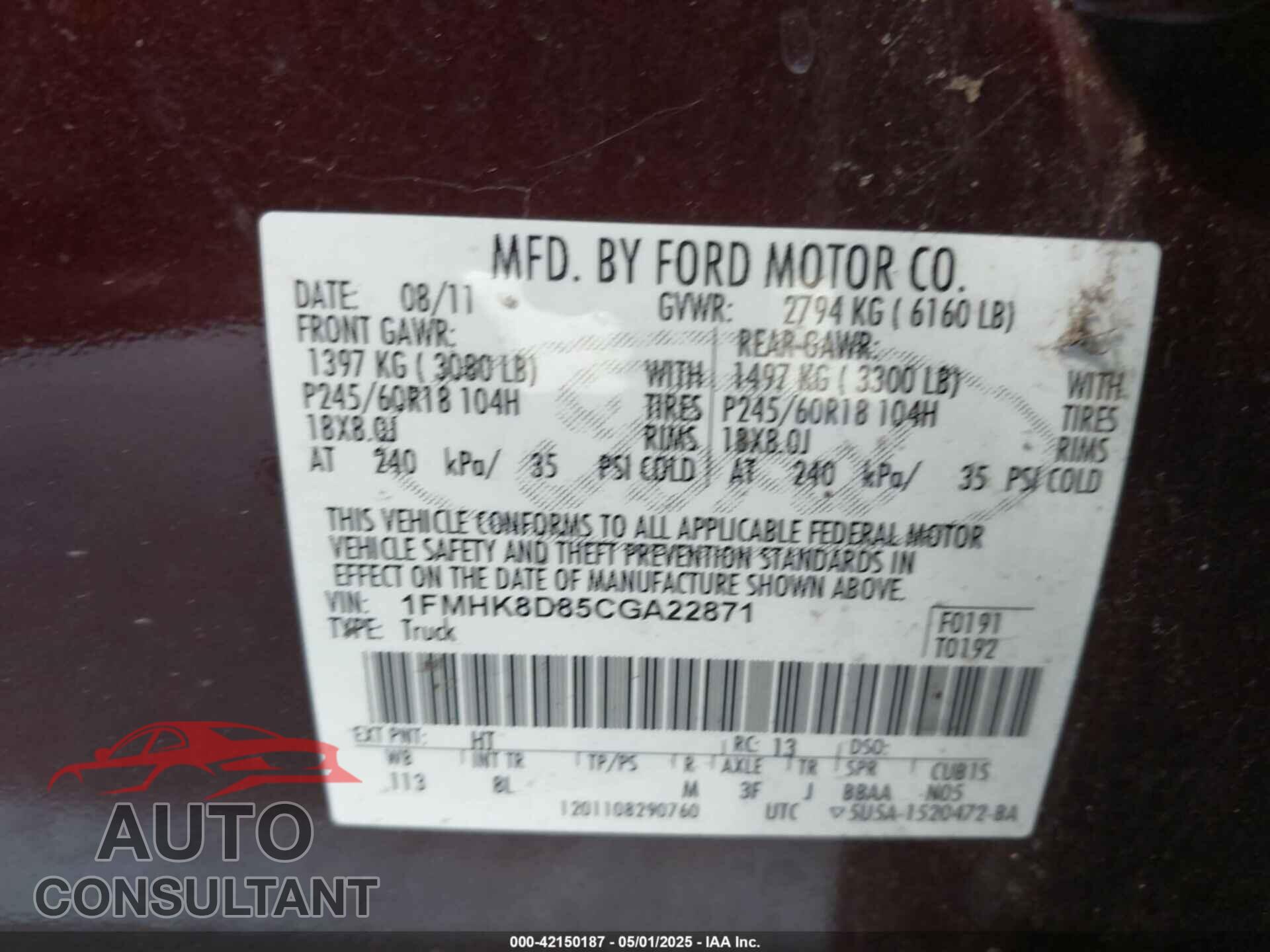 FORD EXPLORER 2012 - 1FMHK8D85CGA22871