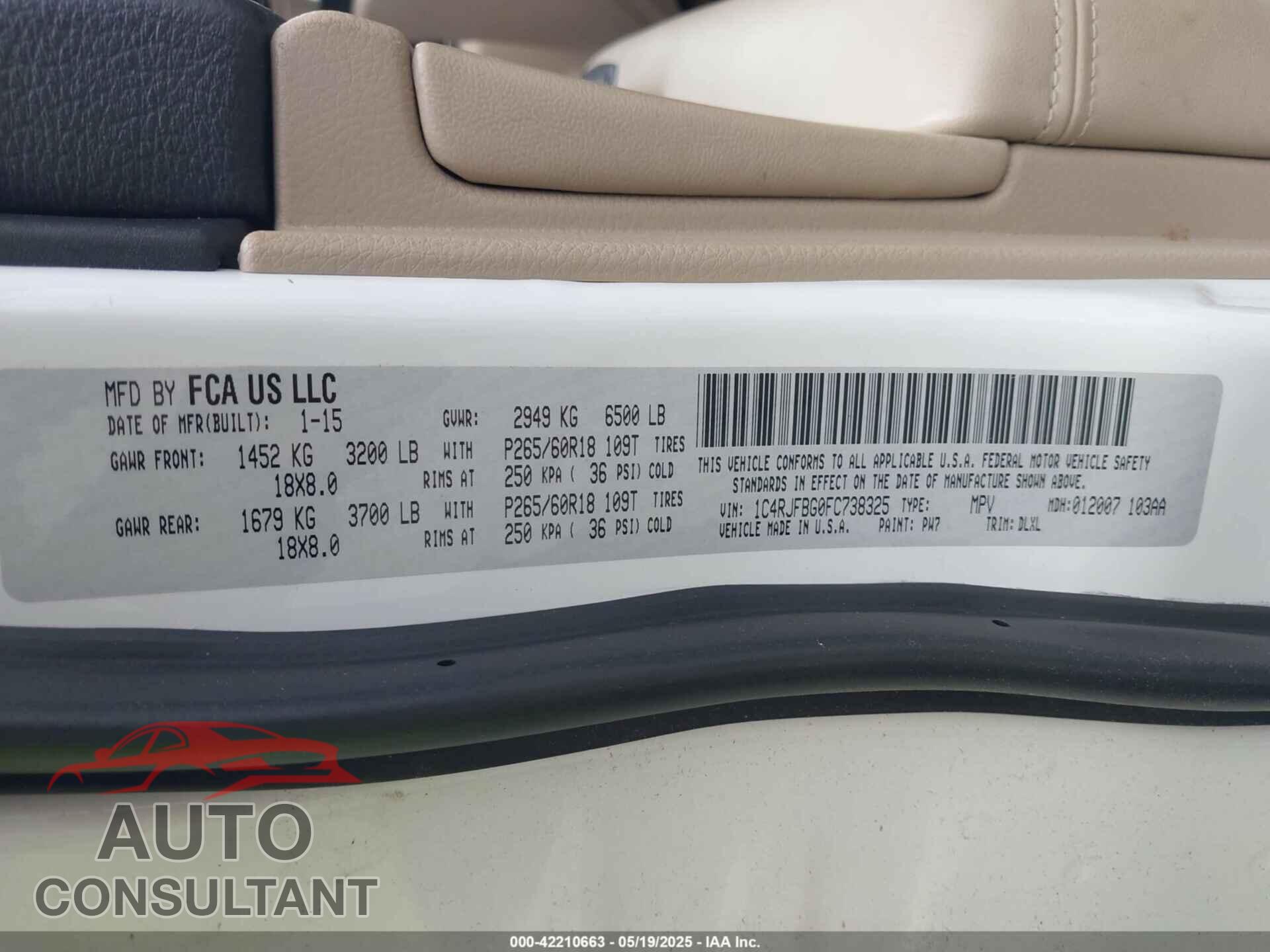 JEEP GRAND CHEROKEE 2015 - 1C4RJFBG0FC738325